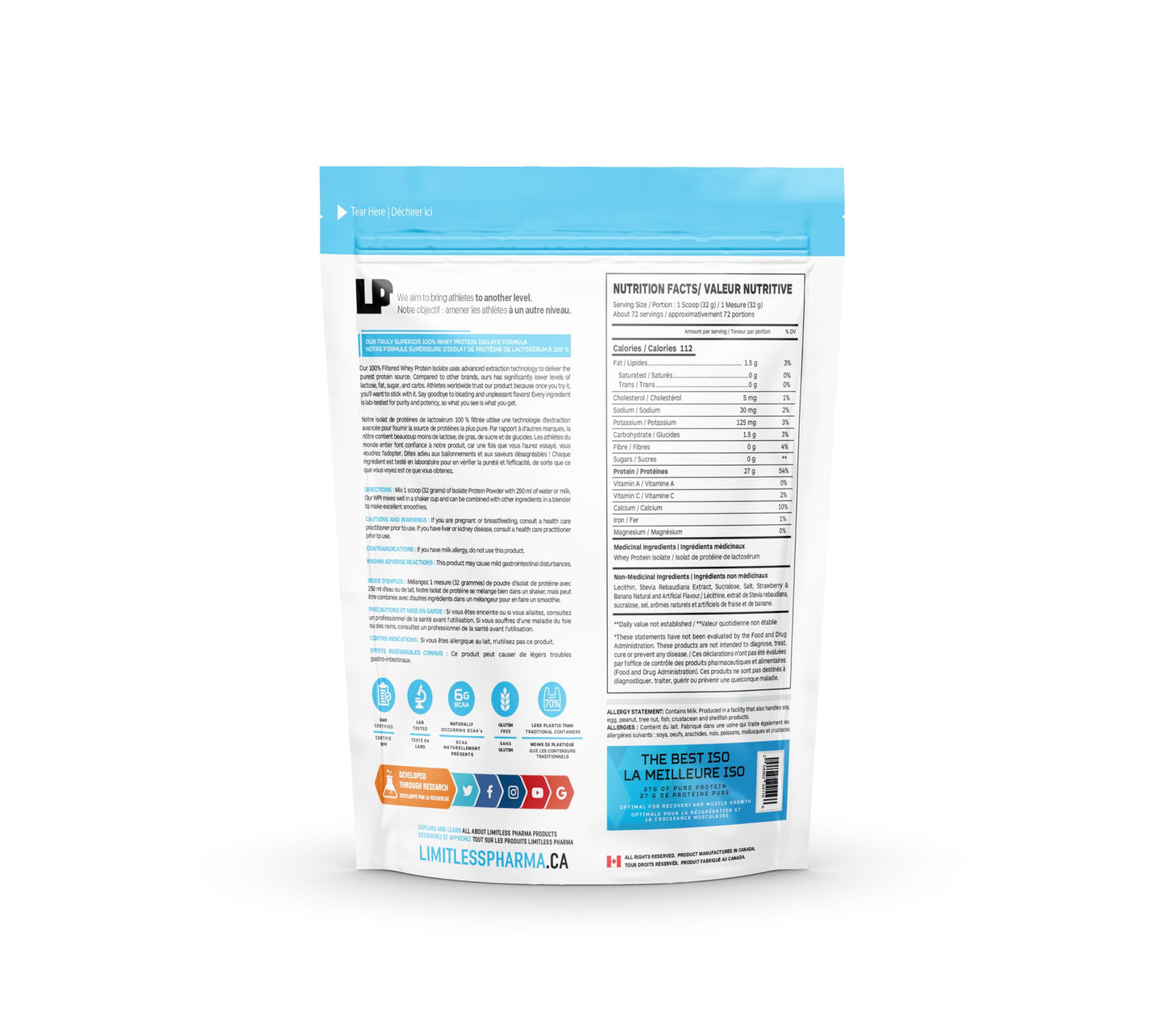 Limitless Pharma Pure Whey Isolate Protein Powder 80 Servings