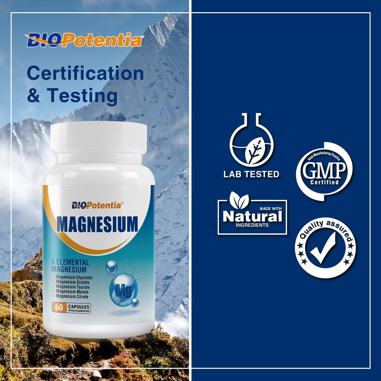 BIO POTENTIA Magnesium Complex Supplement Capsules 60 Count