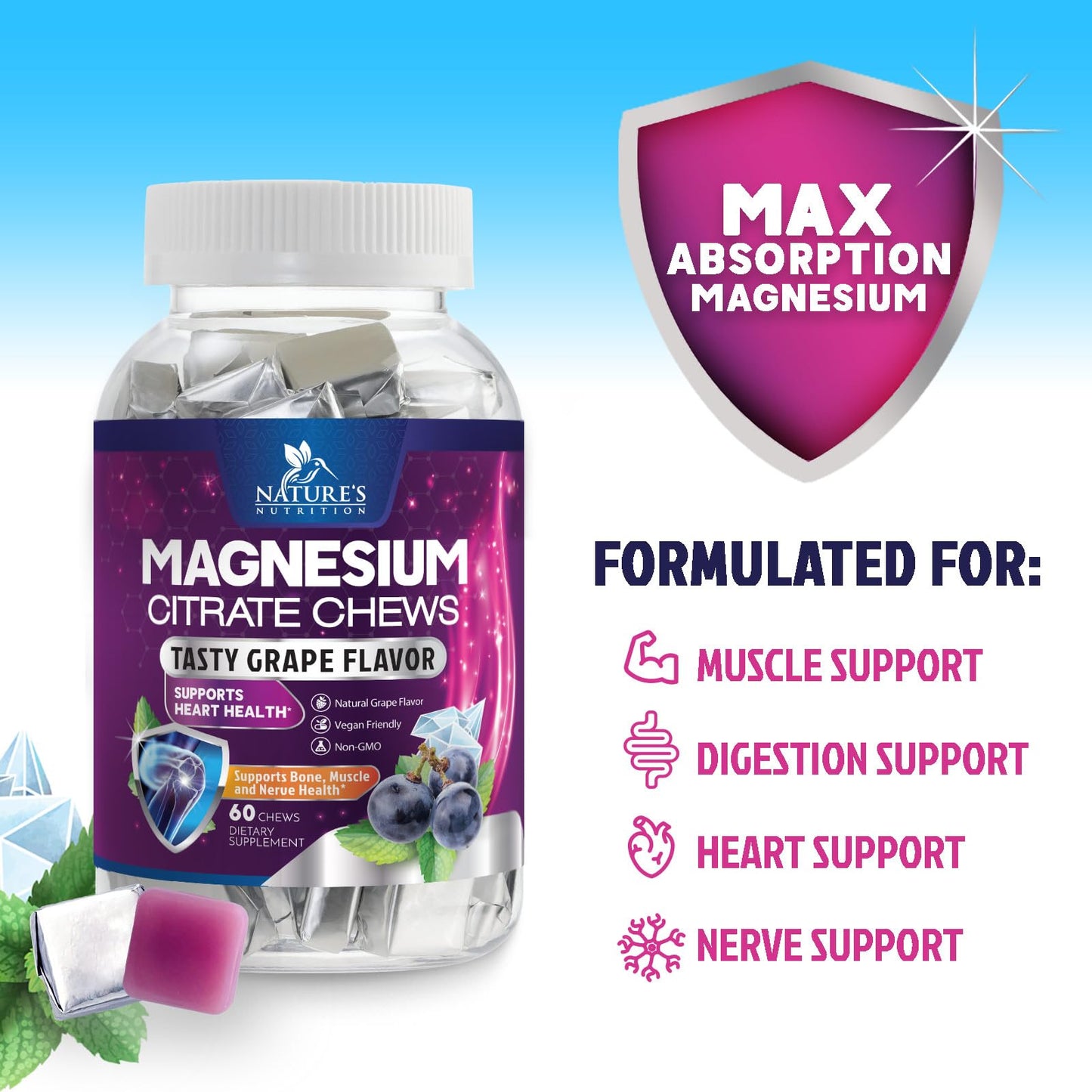 Nature's Nutrition Magnesium Citrate Gummies 60 Count