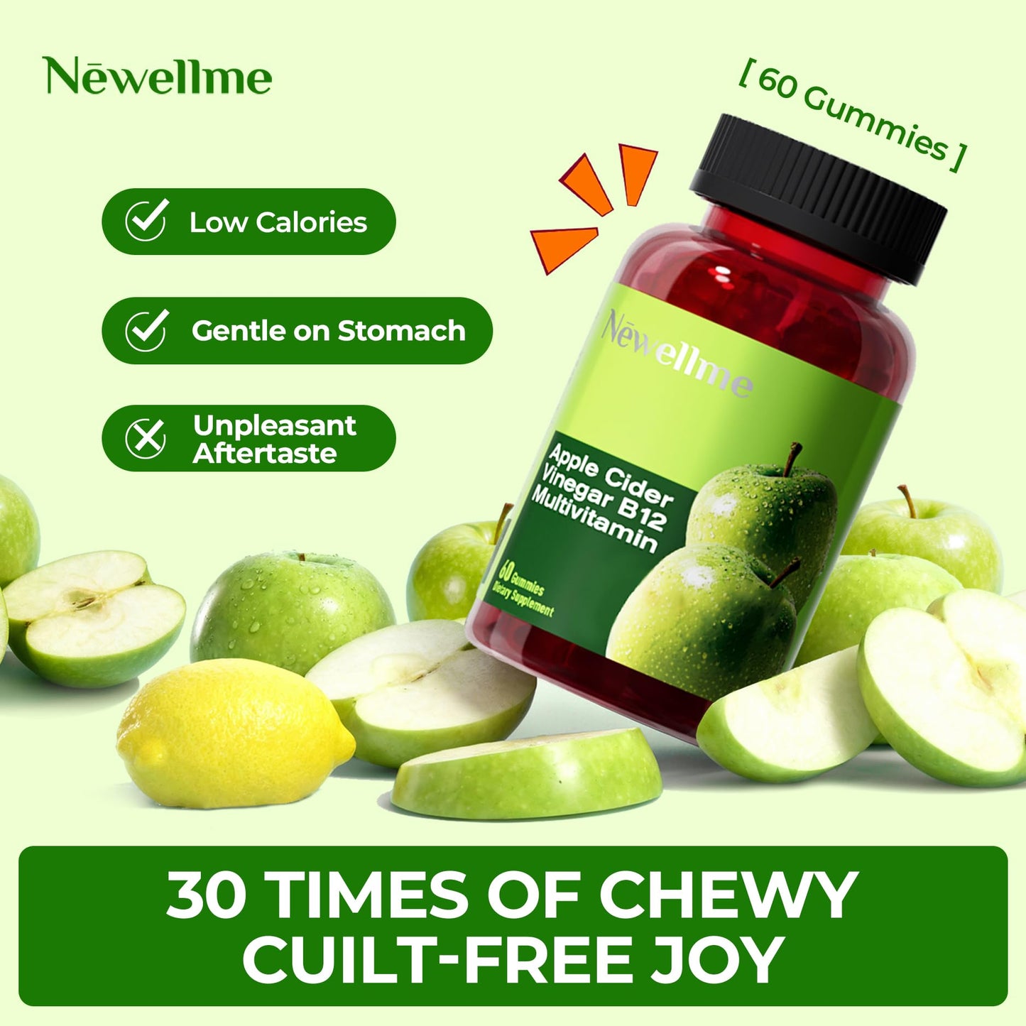 NEWELLME ACV Gummies with the Mother & B12 Gummy, 180 Count