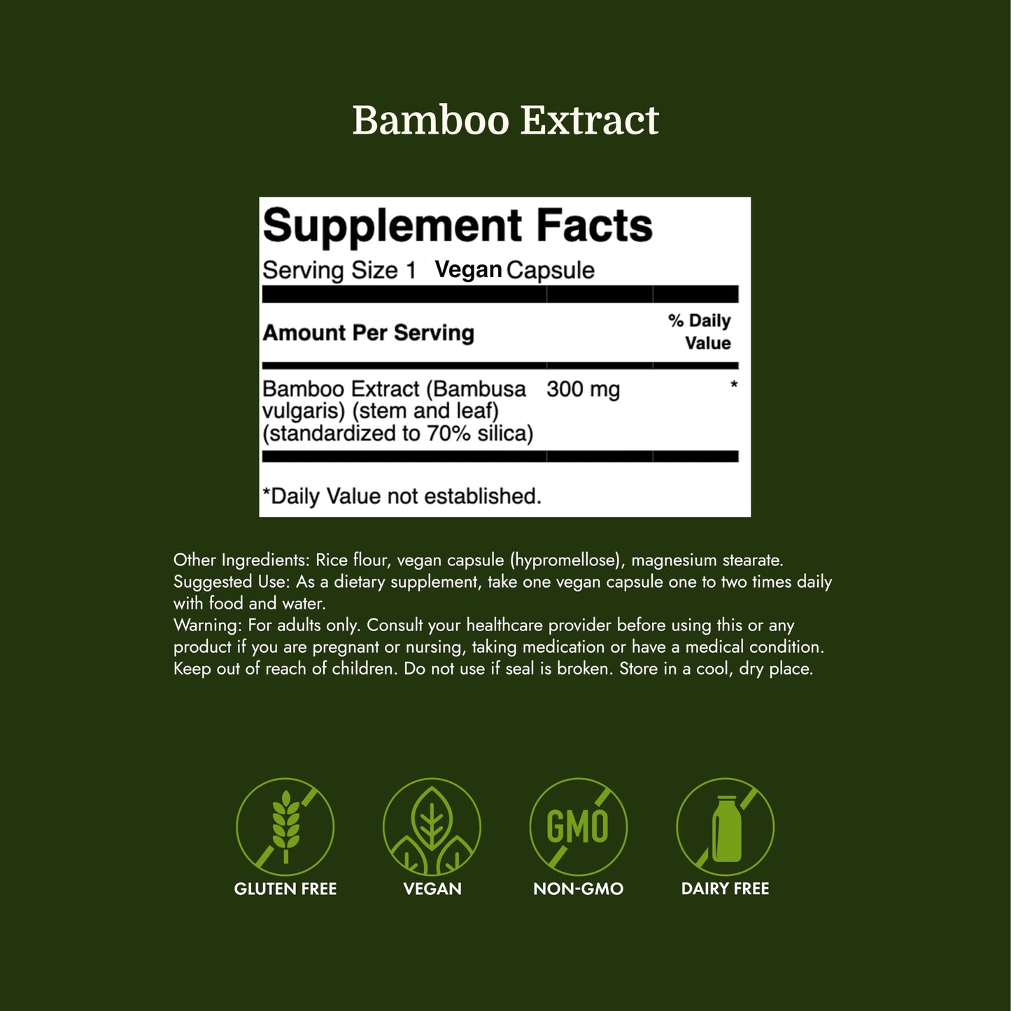 Swanson Bamboo Extract Natural Hair, Skin and Nails Supplement 70% Silica Content Supporting Collagen Formation & Bone Growth, 180 Capsules
