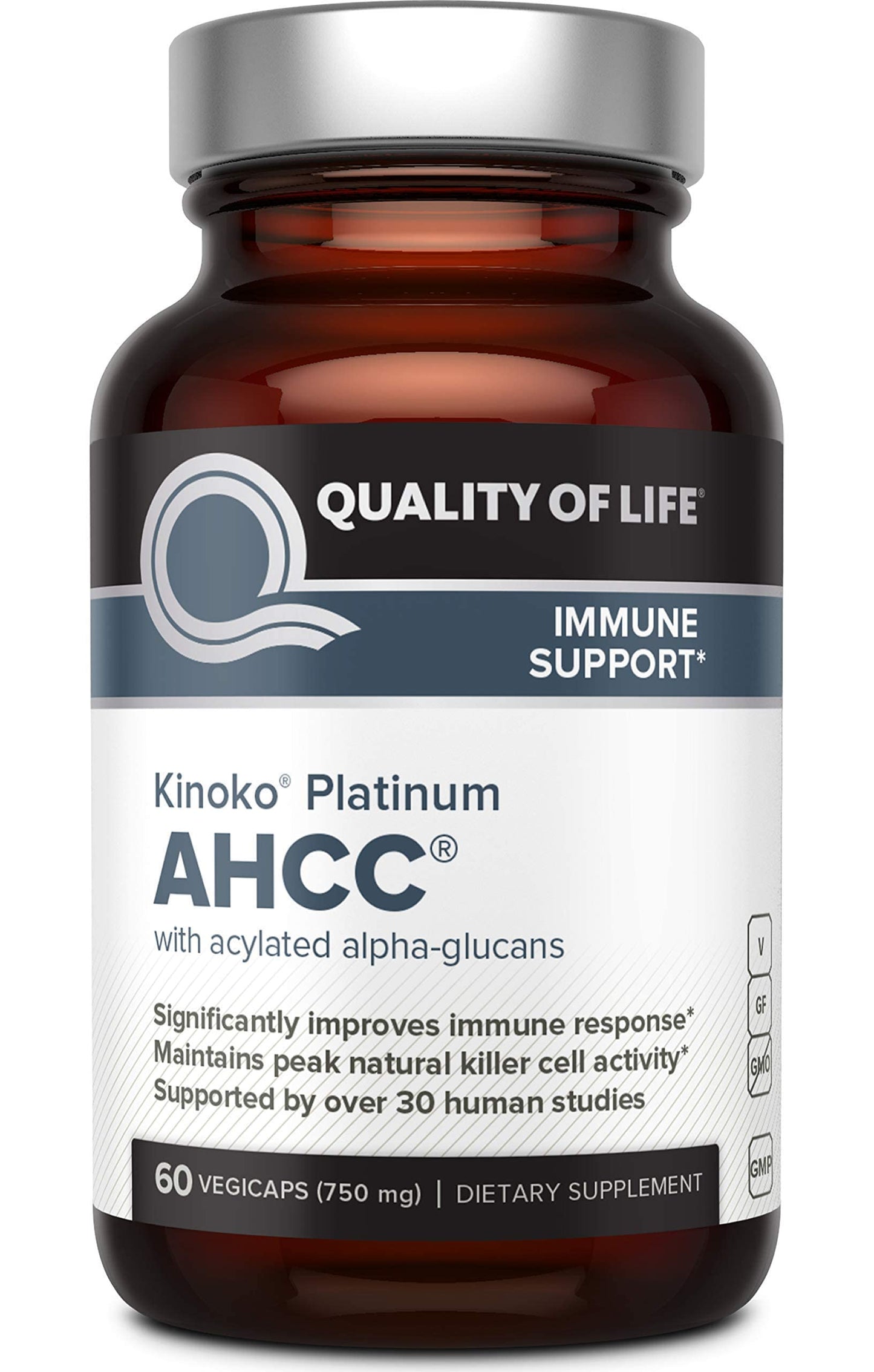 Quality of Life Kinoko Platinum AHCC Mushroom Extract and Microactive Curcumin SR Immune Bundle 2 Capsules