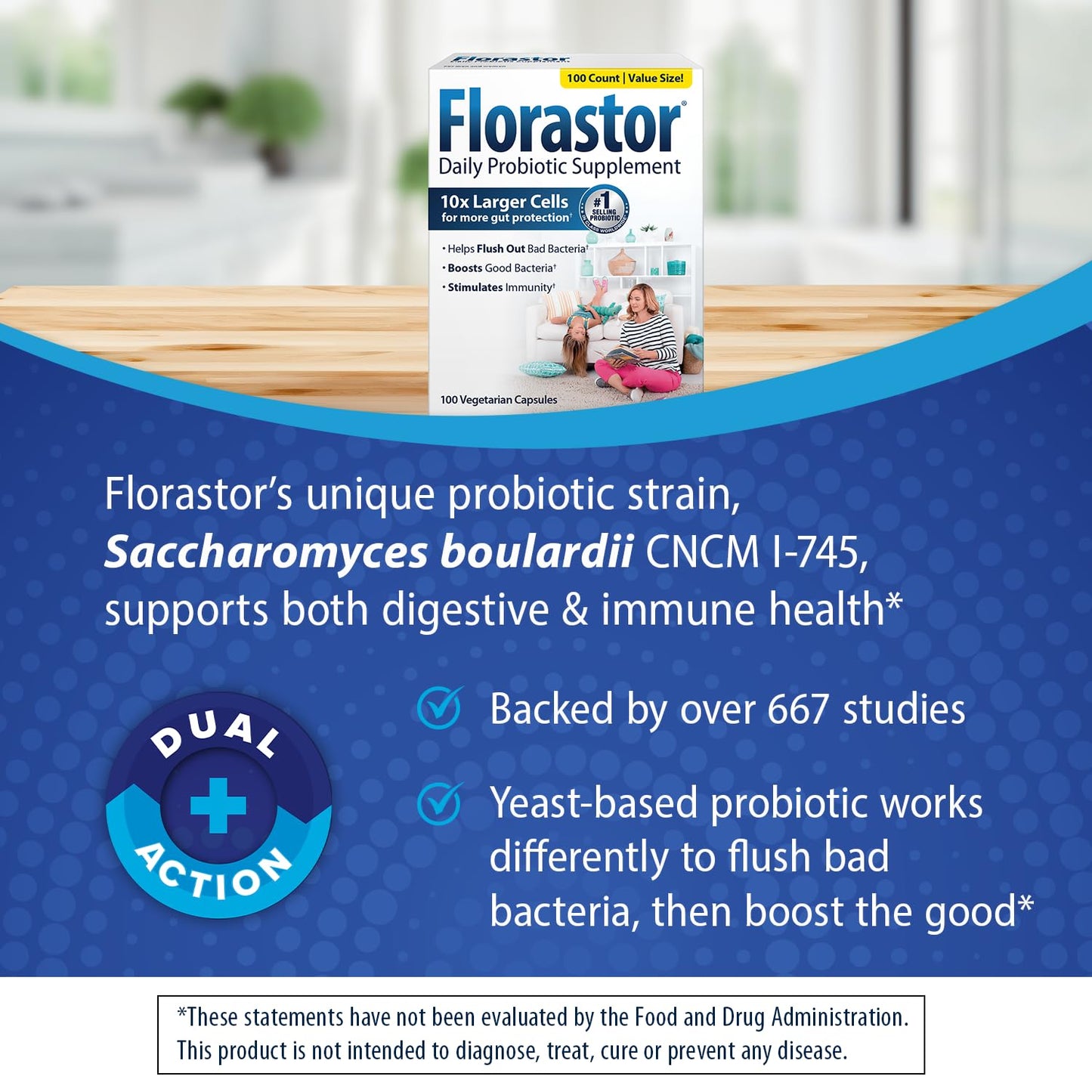 Florastor Family Probiotic Bundle, 100 ct Capsules + 20 ct Kids Daily Probiotic Powder Sticks