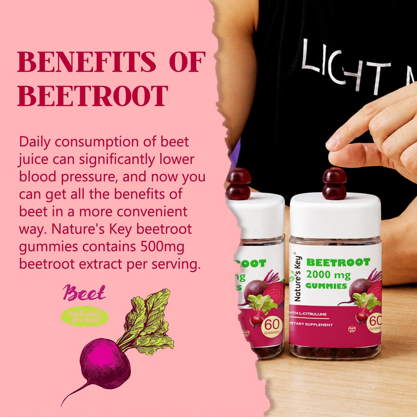Nature's Key Beet Root Gummies No Sugar, 60 Count