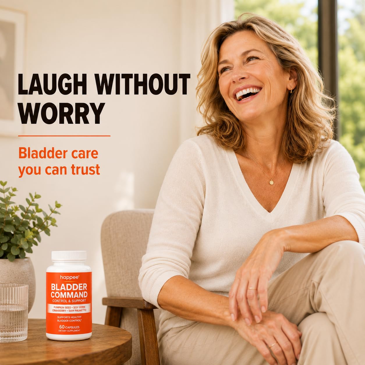 Happee Bladder Control Supplement for Women & Men 1,220mg Urinary Support, 60 Capsules