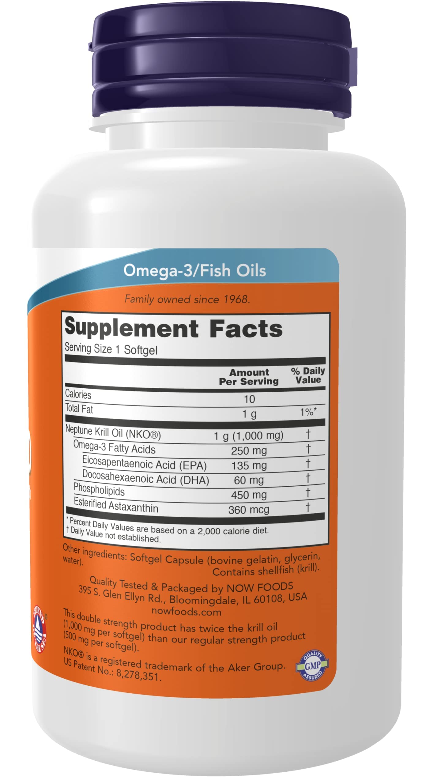 NOW Foods Neptune Krill Oil Double Strength 1000 mg Phospholipid-Bound Omega-3 Softgels 120