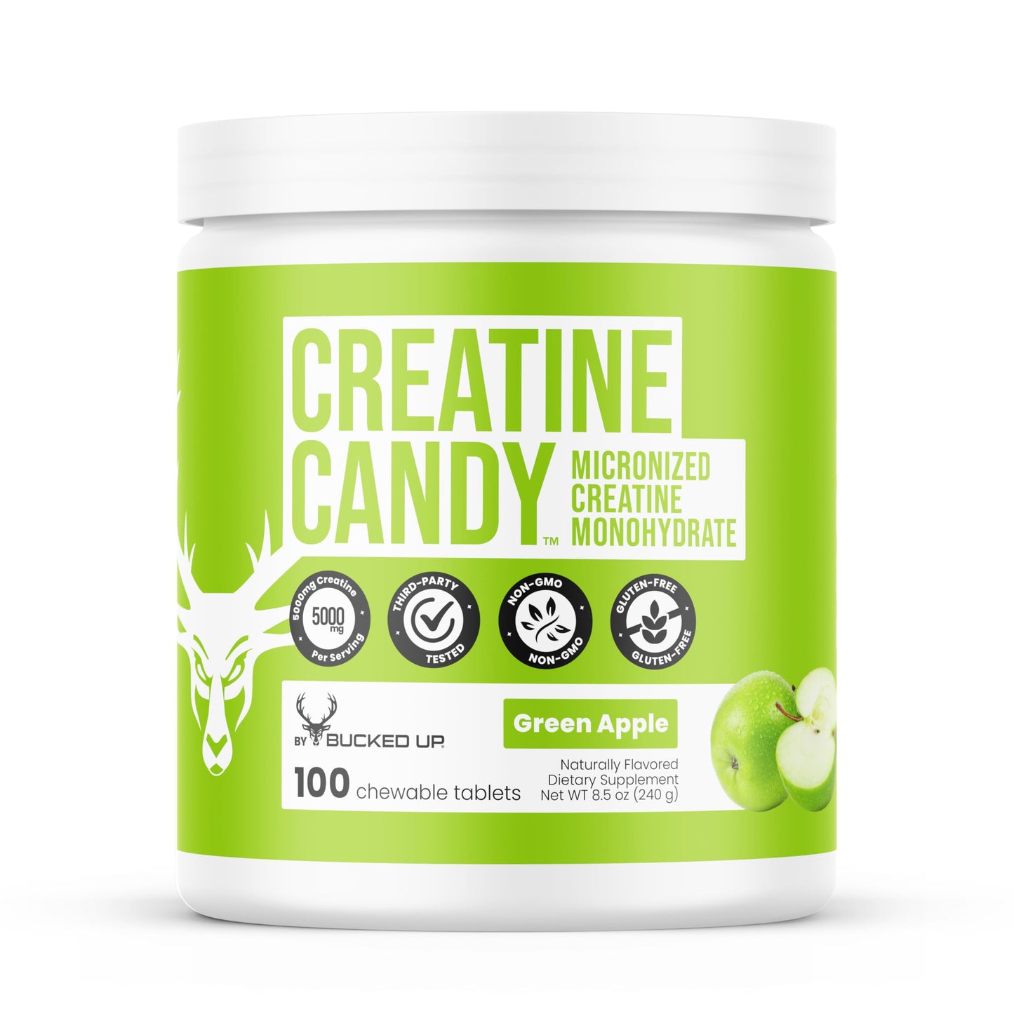 Bucked Up Creatine Candy Green Apple Tablets, 24 Count