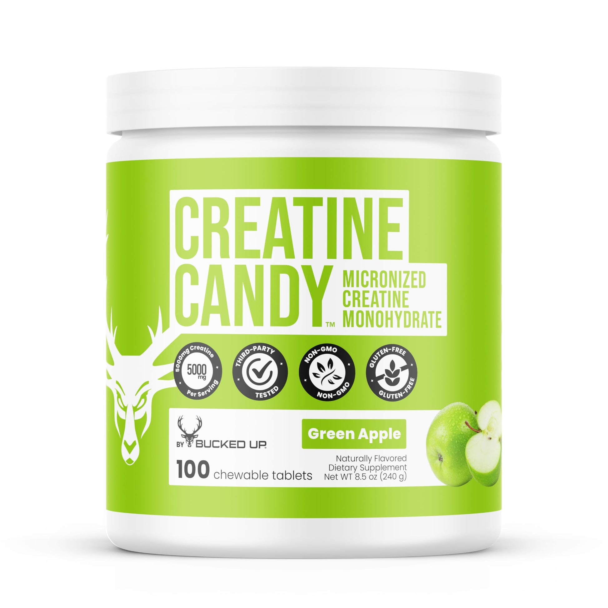 Bucked Up Creatine Candy Green Apple Tablets, 24 Count
