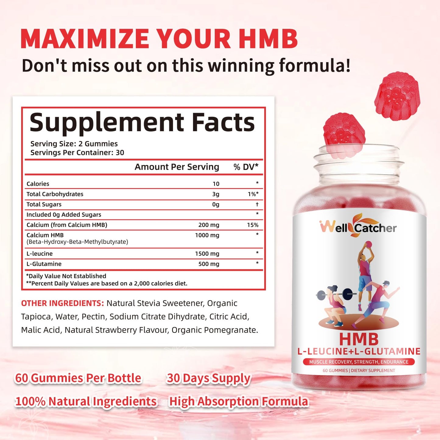 Wellcatcher HMB and Leucine Gummies with Essential Amino Acids, 120 Gummies