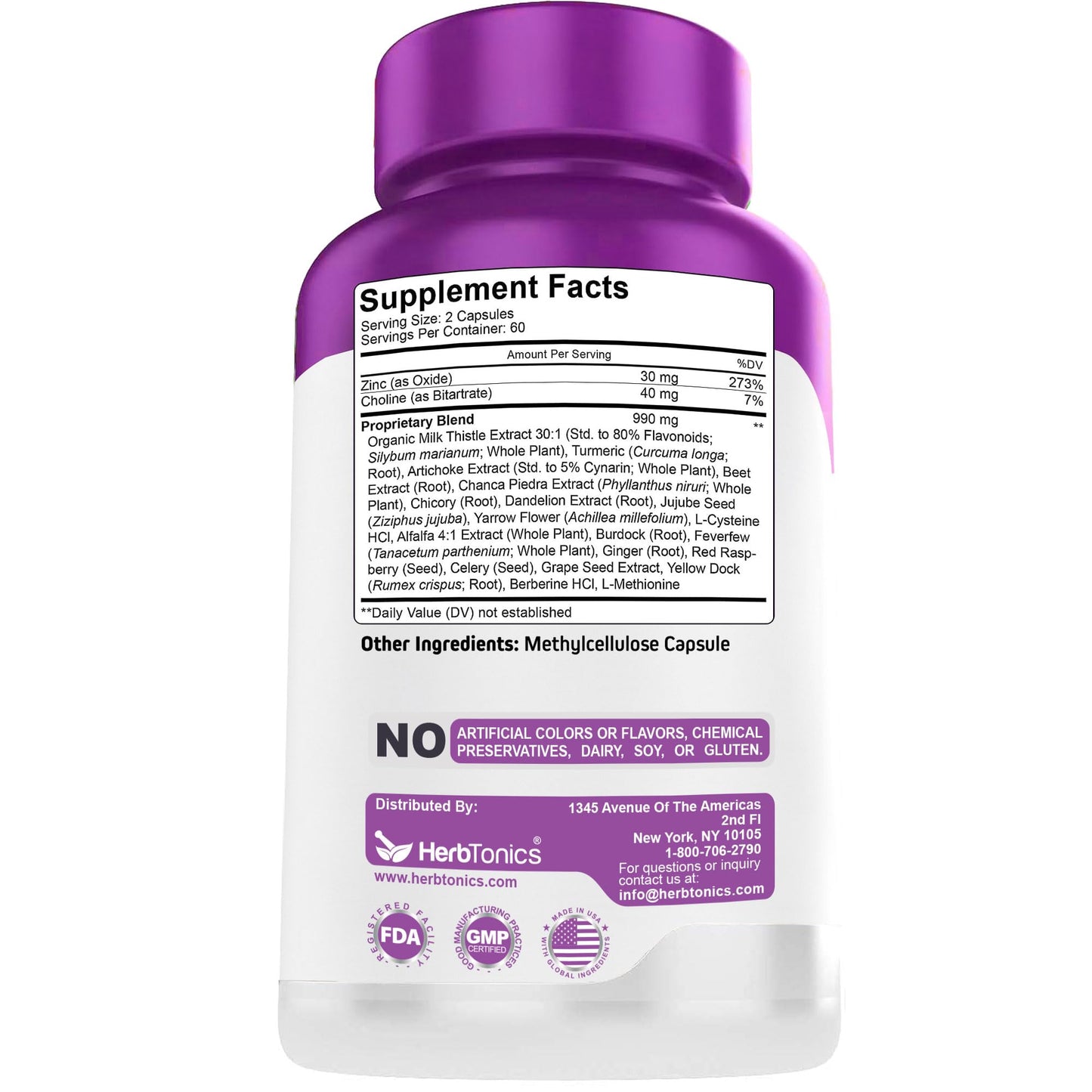 Herbtonics Liver Cleanse Detox & Repair Supplement with Milk Thistle & Artichoke 20-in-1 Liver Support Formula, 120 Capsules