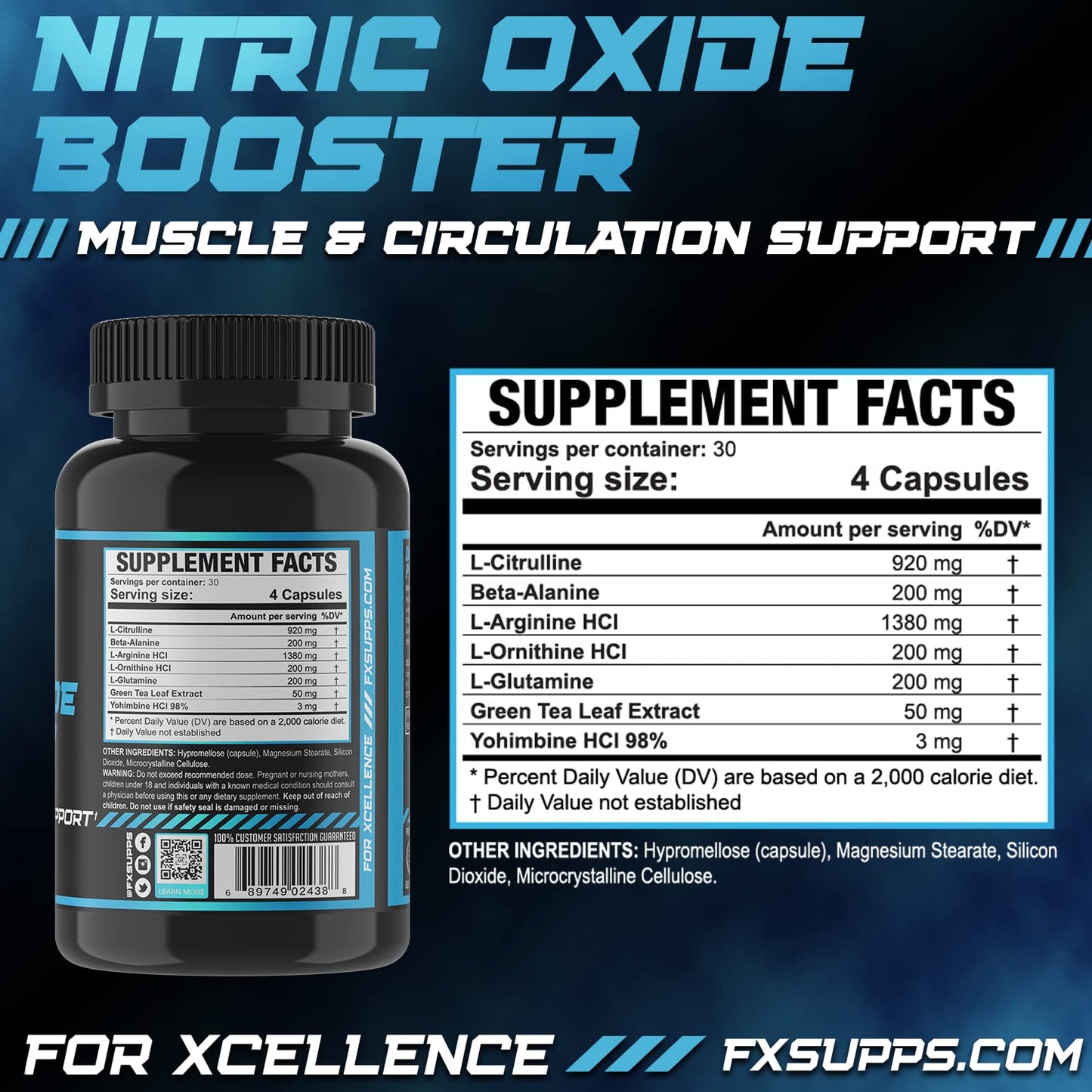FXSUPPS Nitric Oxide Booster Capsules, 720 Capsules