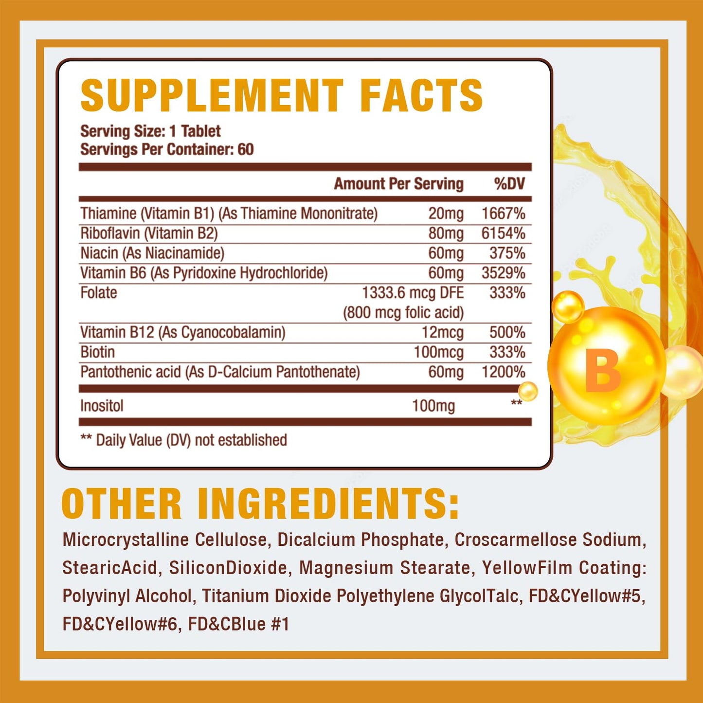 Zammex Vitamin B Complex with Inositol and Biotin – Full Spectrum B Vitamins B1 B2 B3 B6 B12, Non-GMO, Vegan-Friendly – 60 Tablets