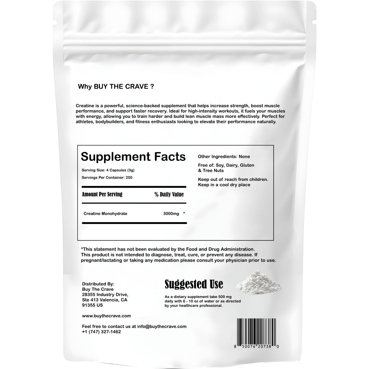 BUY THE CRAVE Micronized Creatine Monohydrate Capsules 1000 Capsules