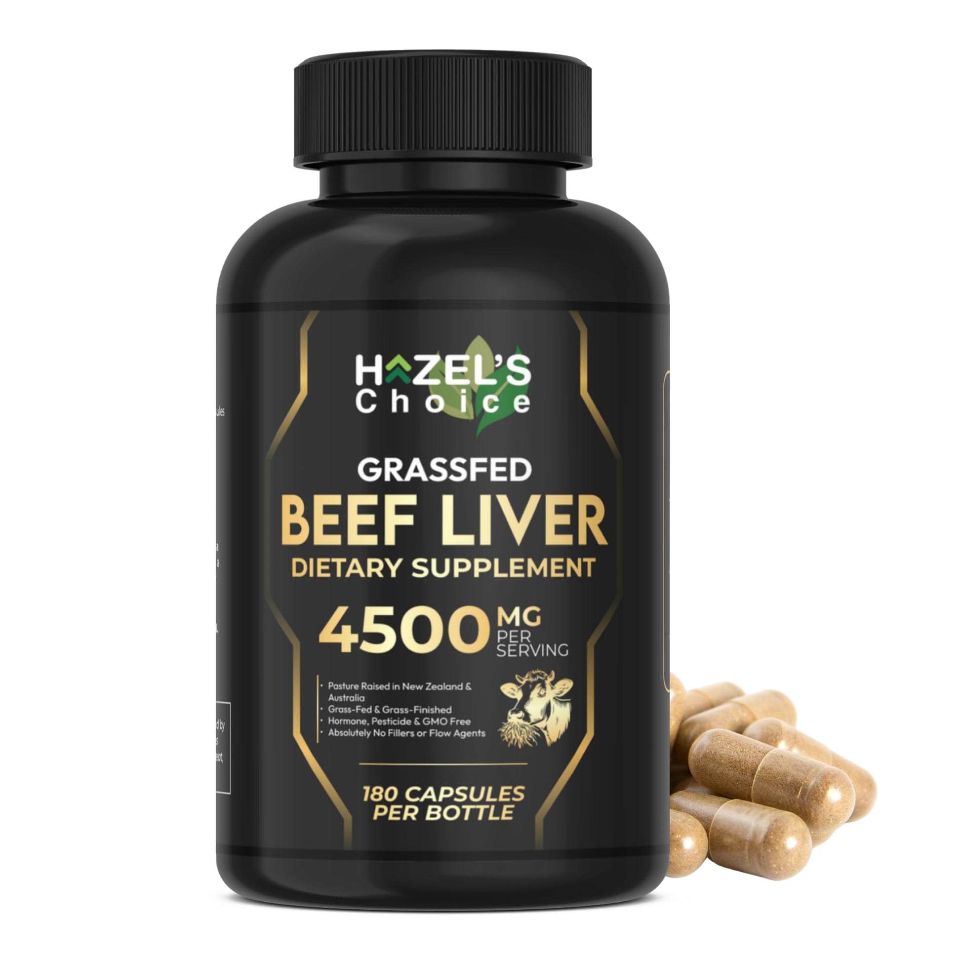 HAZEL'S Choice Grassfed Beef Liver Supplement 4500mg, 180 Capsules