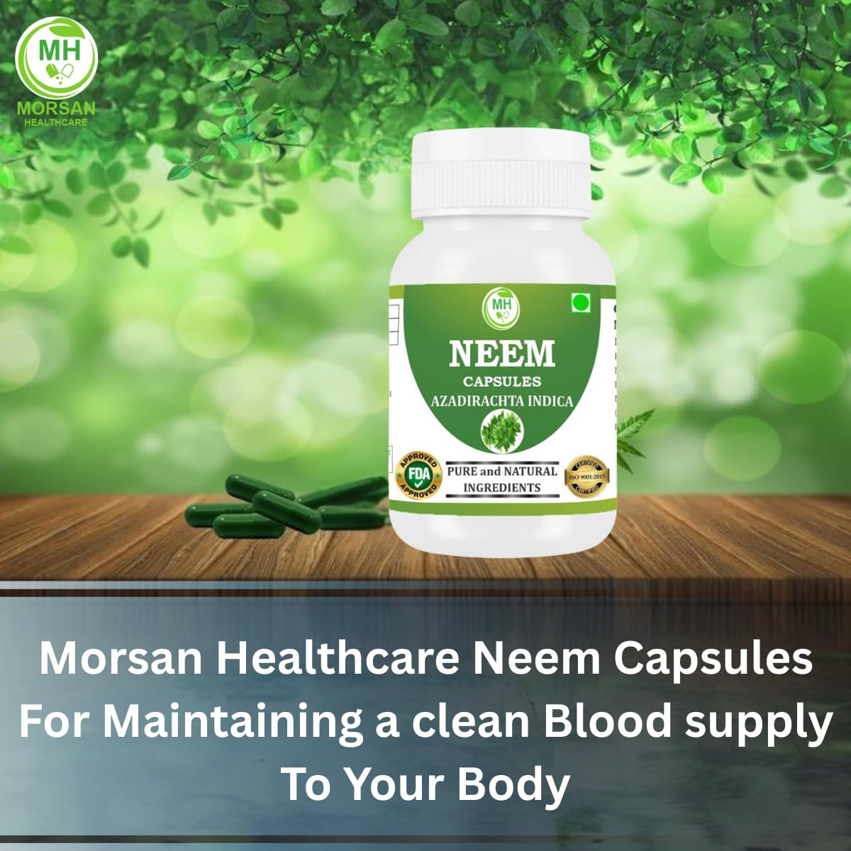 Morsan Healthcare Neem (Azadirachta Indica) Capsules - 500 mg, 60 Veg Capsules