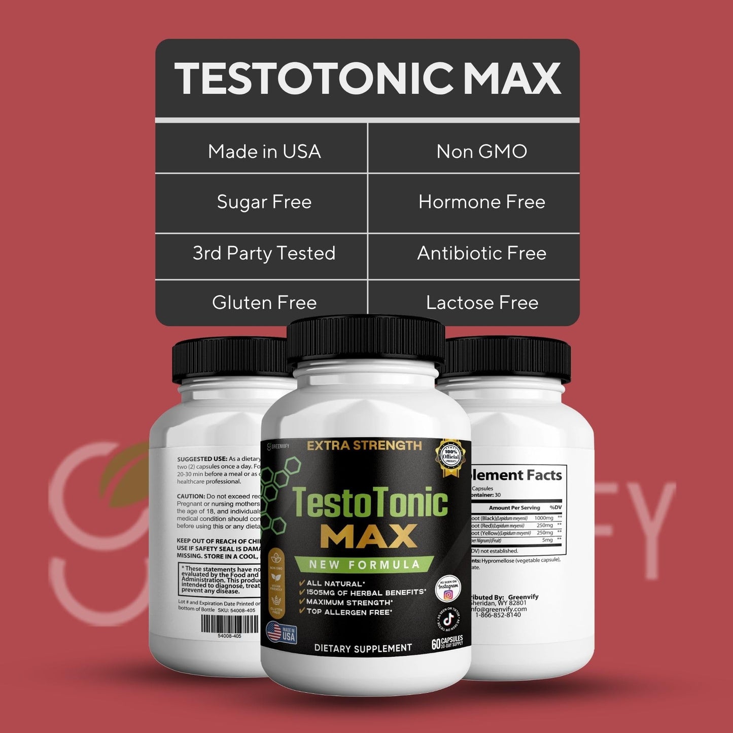 GREENVIFY TestoTonic MAX Dietary Supplement, Herbal Blend Capsule, 60 Count