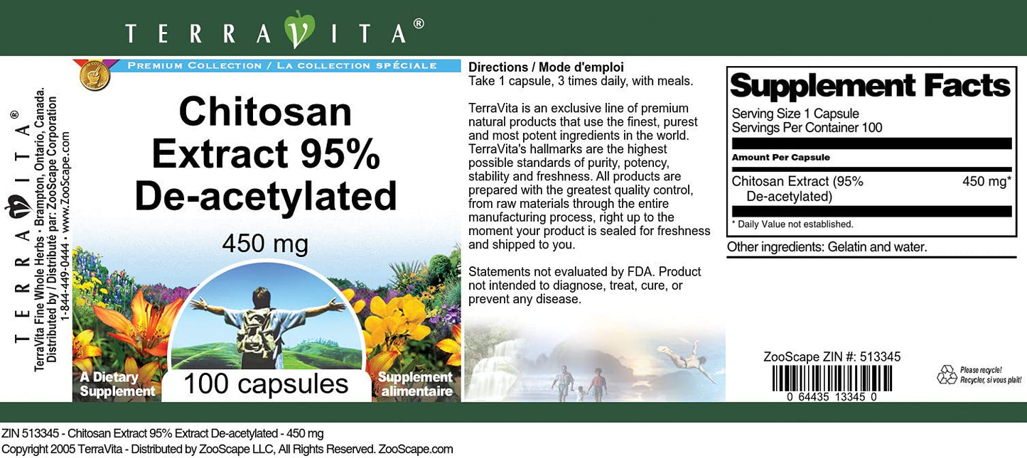 Terravita Chitosan Extract 95% De-acetylated - 450 mg, 100 Capsules