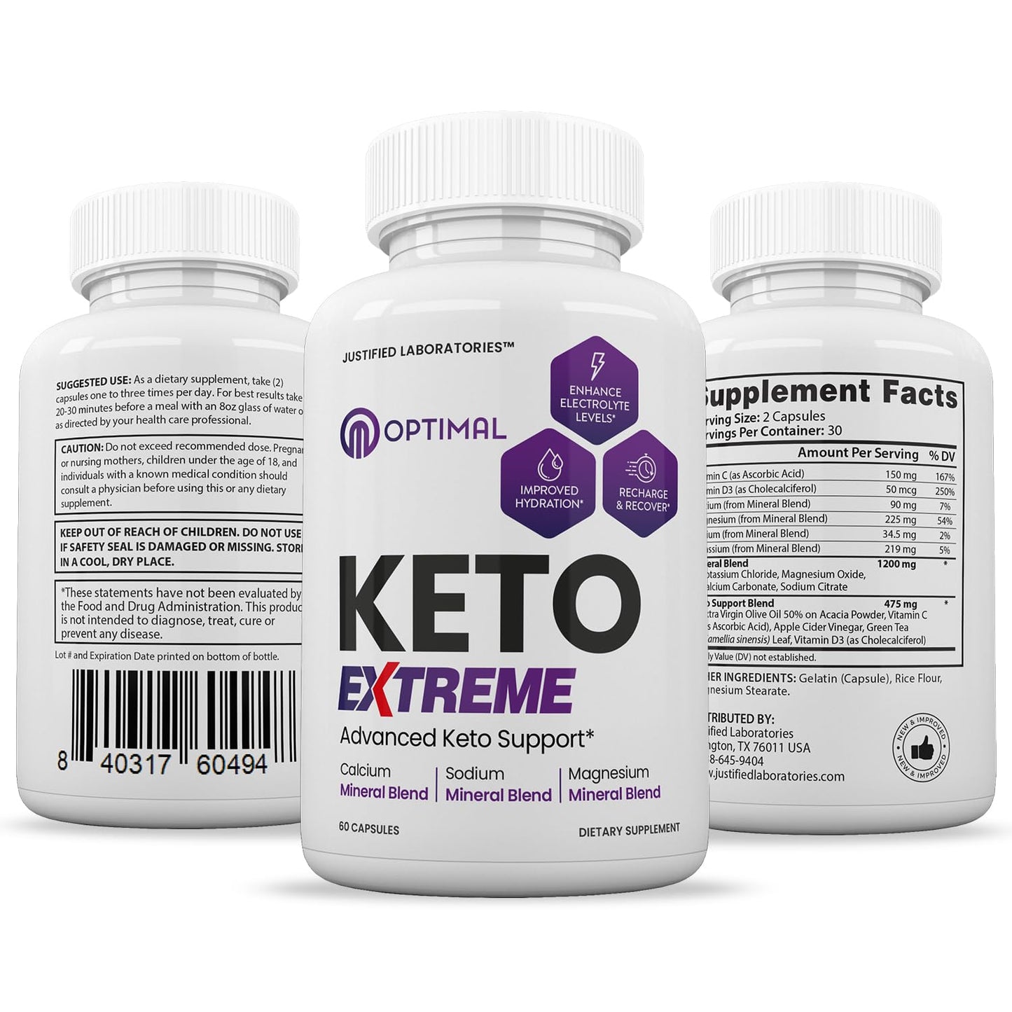 Justified Laboratories Optimal Keto Extreme Capsules 1675mg, 120 Count