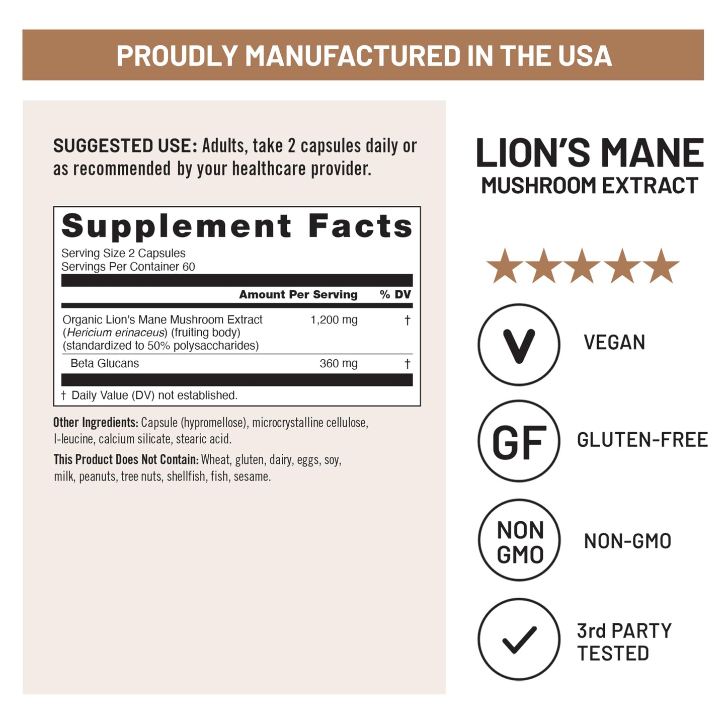 NatureWise Lions Mane Mushroom Caplets 120 Count