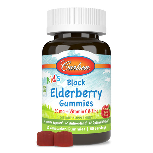 Carlson Kid's Black Elderberry Gummies with Vitamin C & Zinc, Immune Support, 60 Gummies