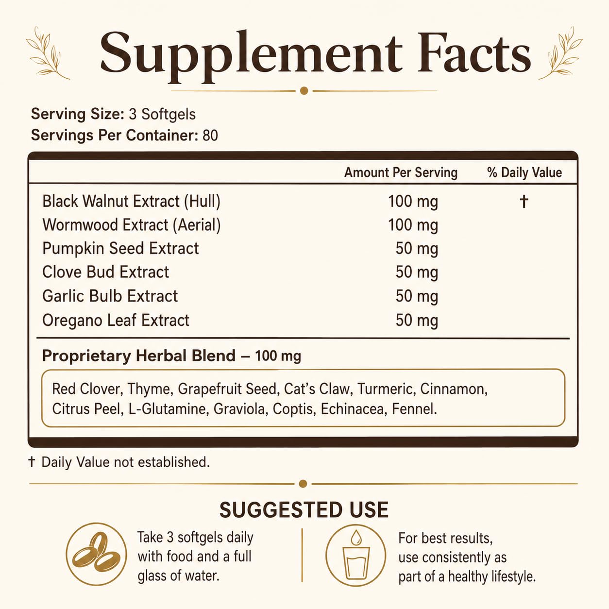 HOLIOR Wormwood Black Walnut Cloves Capsules 240 Count