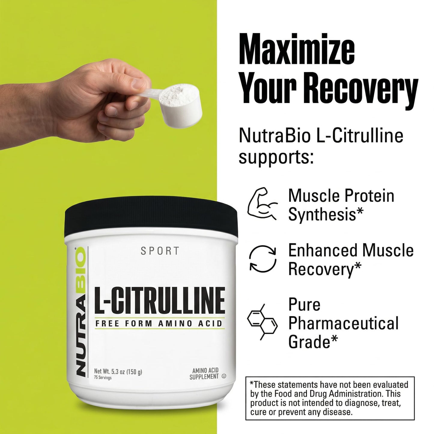 NutraBio L-Citrulline Free-Form Amino Acid Powder, 5.3 oz