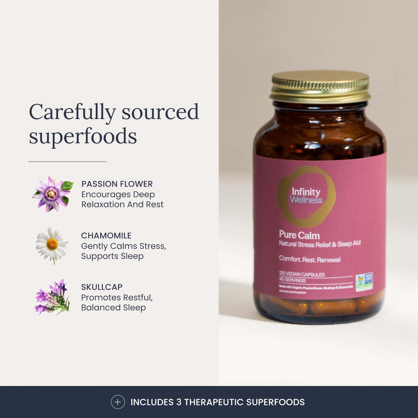 Infinity Greens Stress Relief Adaptogen Mood Support Capsules with Passion Flower, Skullcap, and Chamomile, 120 Capsules
