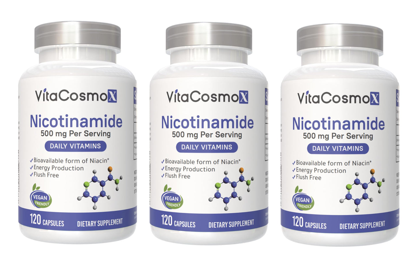 VitaCosmoX Nicotinamide 500mg Vitamin B3 Capsules, 120 Count
