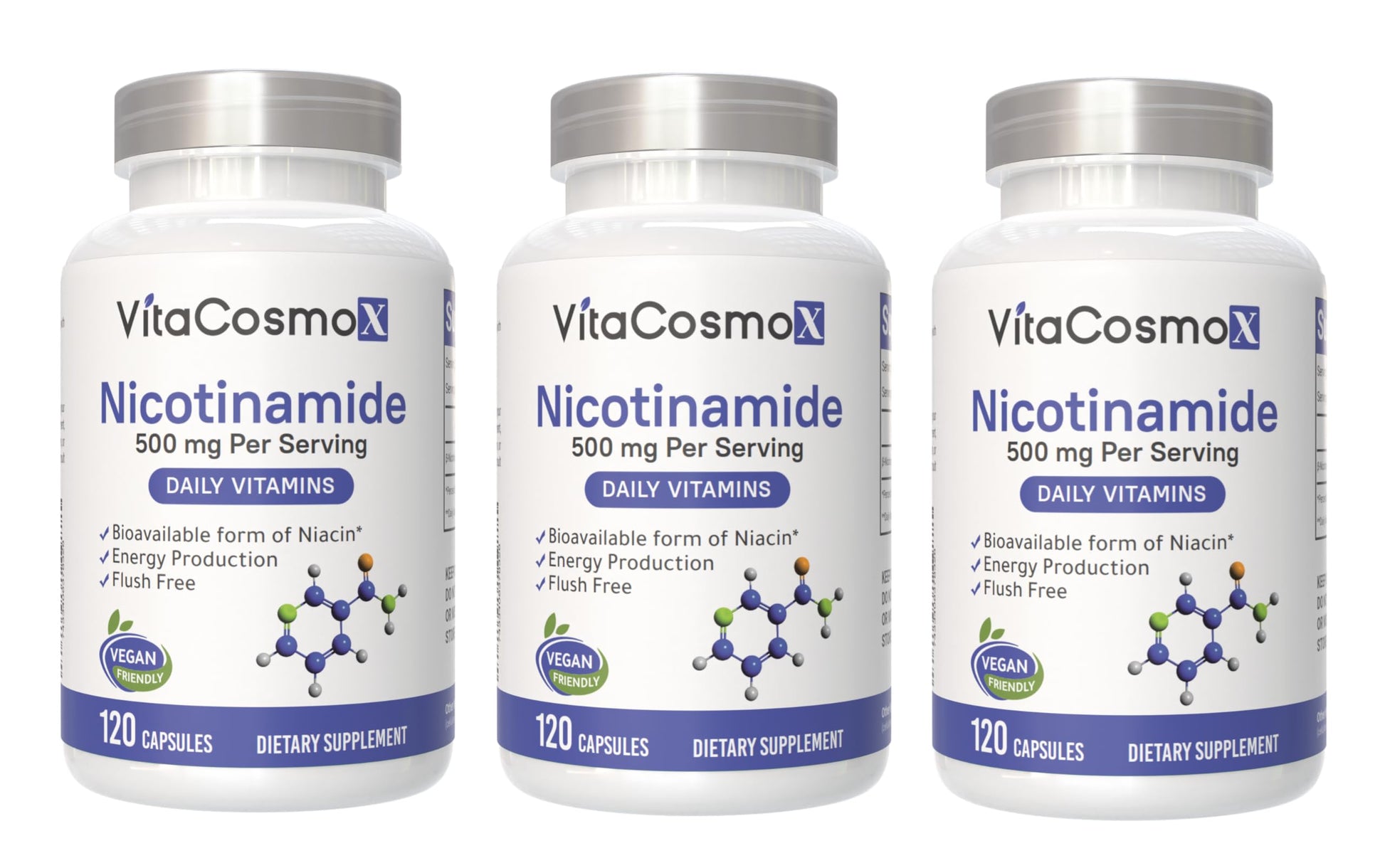 VitaCosmoX Nicotinamide 500mg Vitamin B3 Capsules, 120 Count