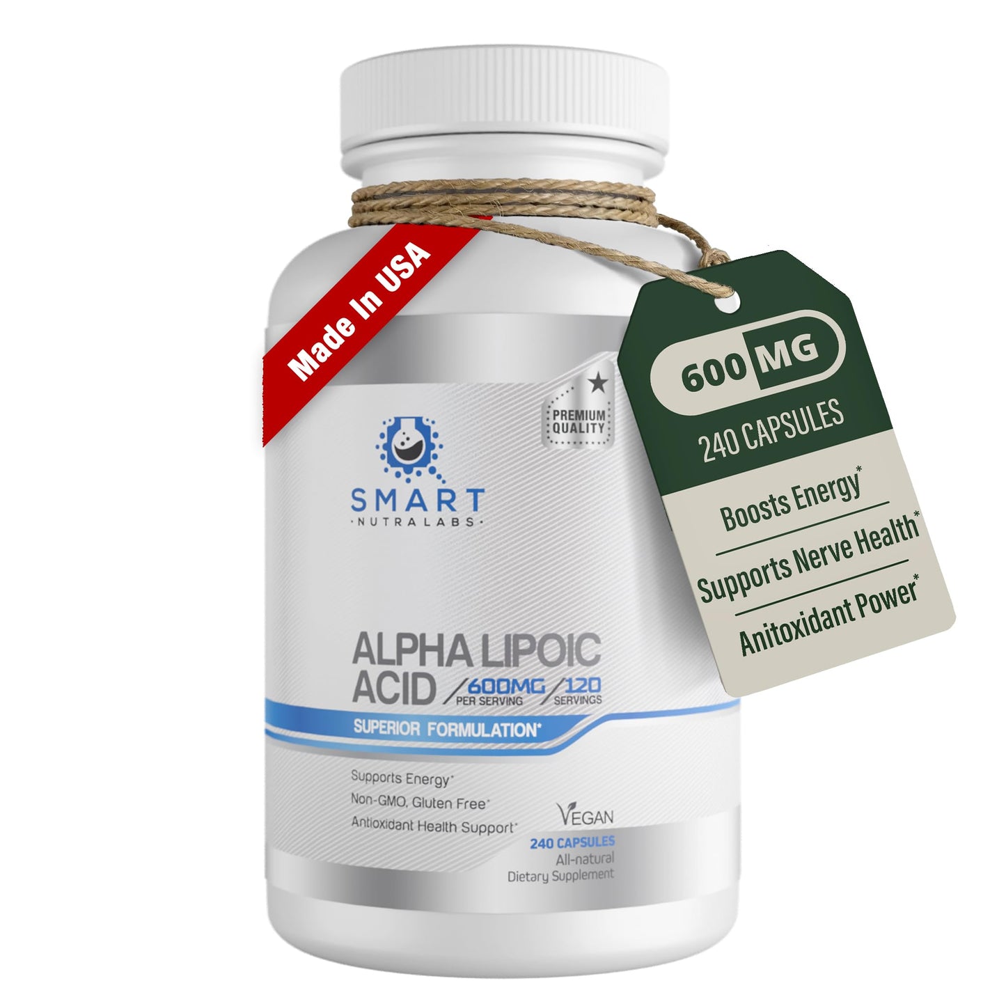 Smart Nutra Labs Alpha Lipoic Acid 600mg Supplement Capsules 240 Count