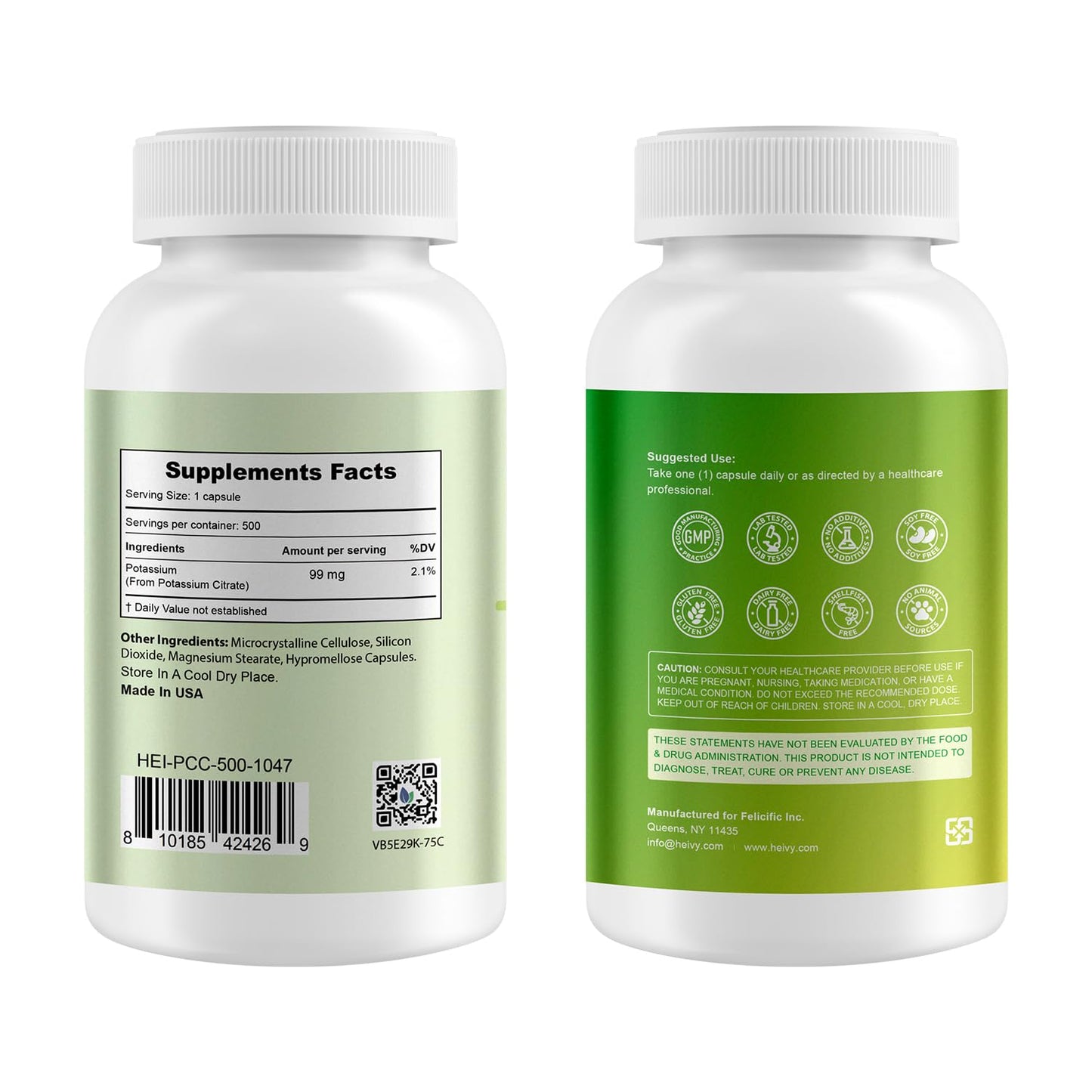 Heivy Potassium Citrate 99mg Capsules, 500 Count