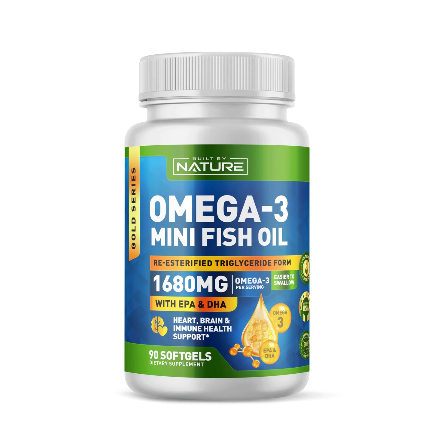 Built by Nature Omega 3 Mini Fish Oil Softgels 90 Count