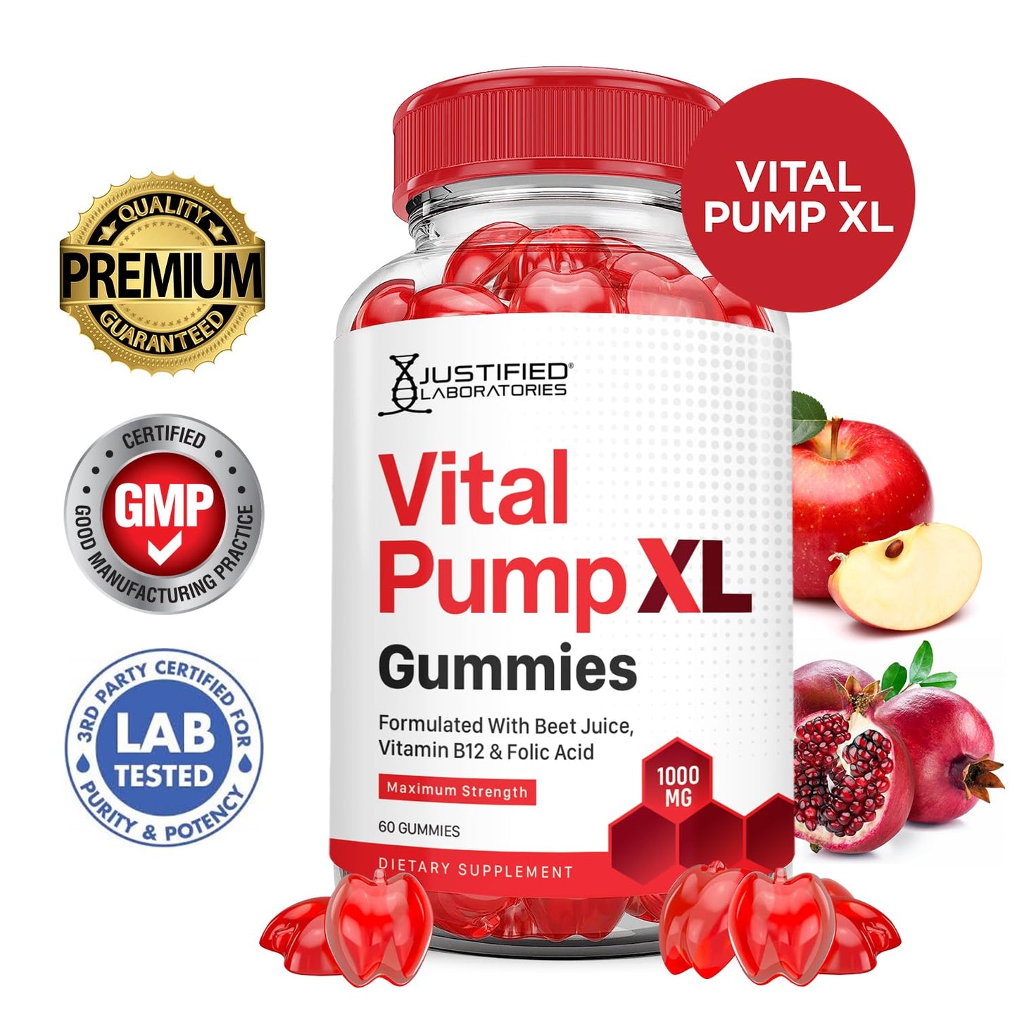 Justified Laboratories Vital Pump XL Performance Gummies 1000MG Advanced Formula Vital PumpXL, 120 Gummies