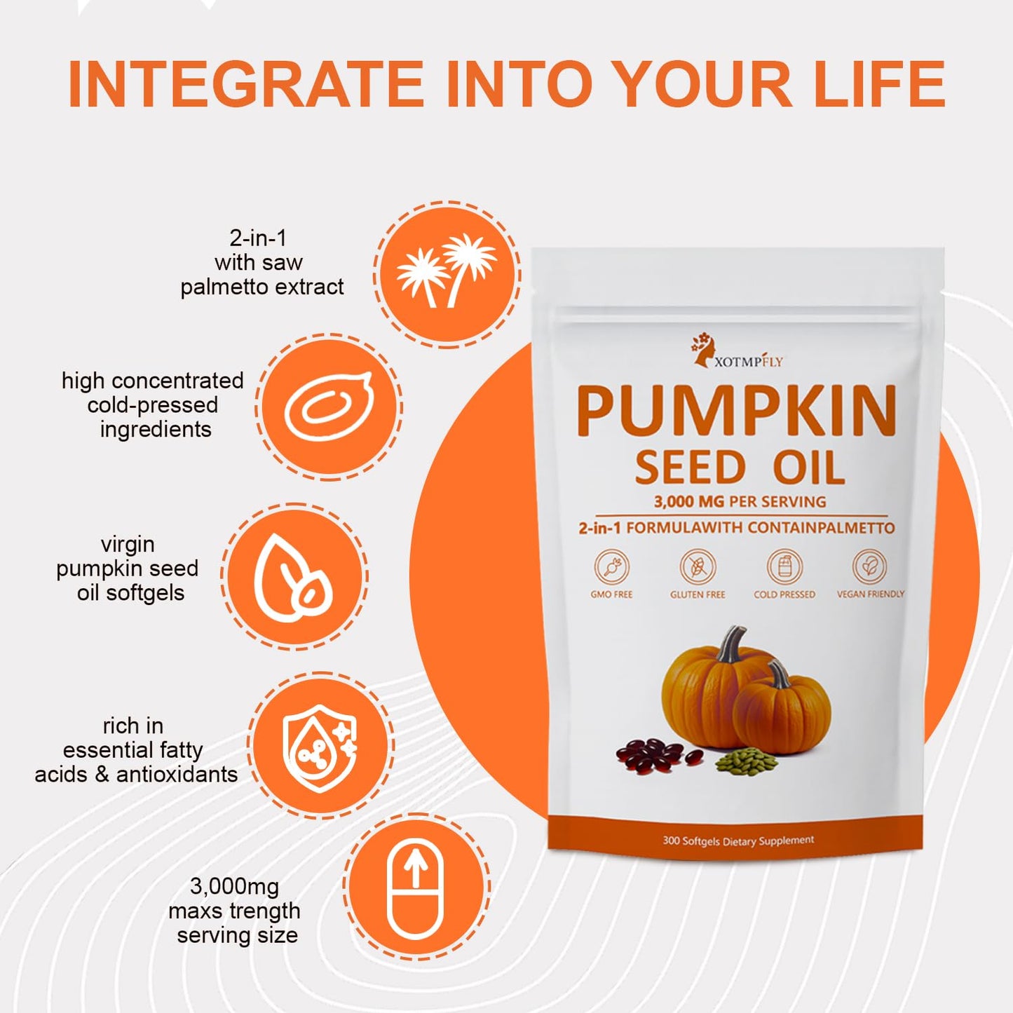 ESTHFGPSV Premium Pumpkin Seed Oil with Saw Palmetto 3000mg Softgel, 300 Count