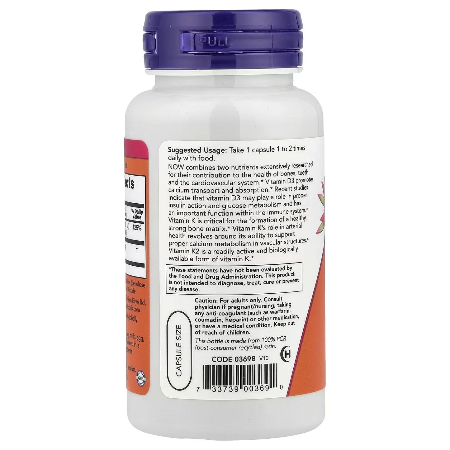 NOW Foods Vitamin D-3 & K-2 Capsules 240 Count