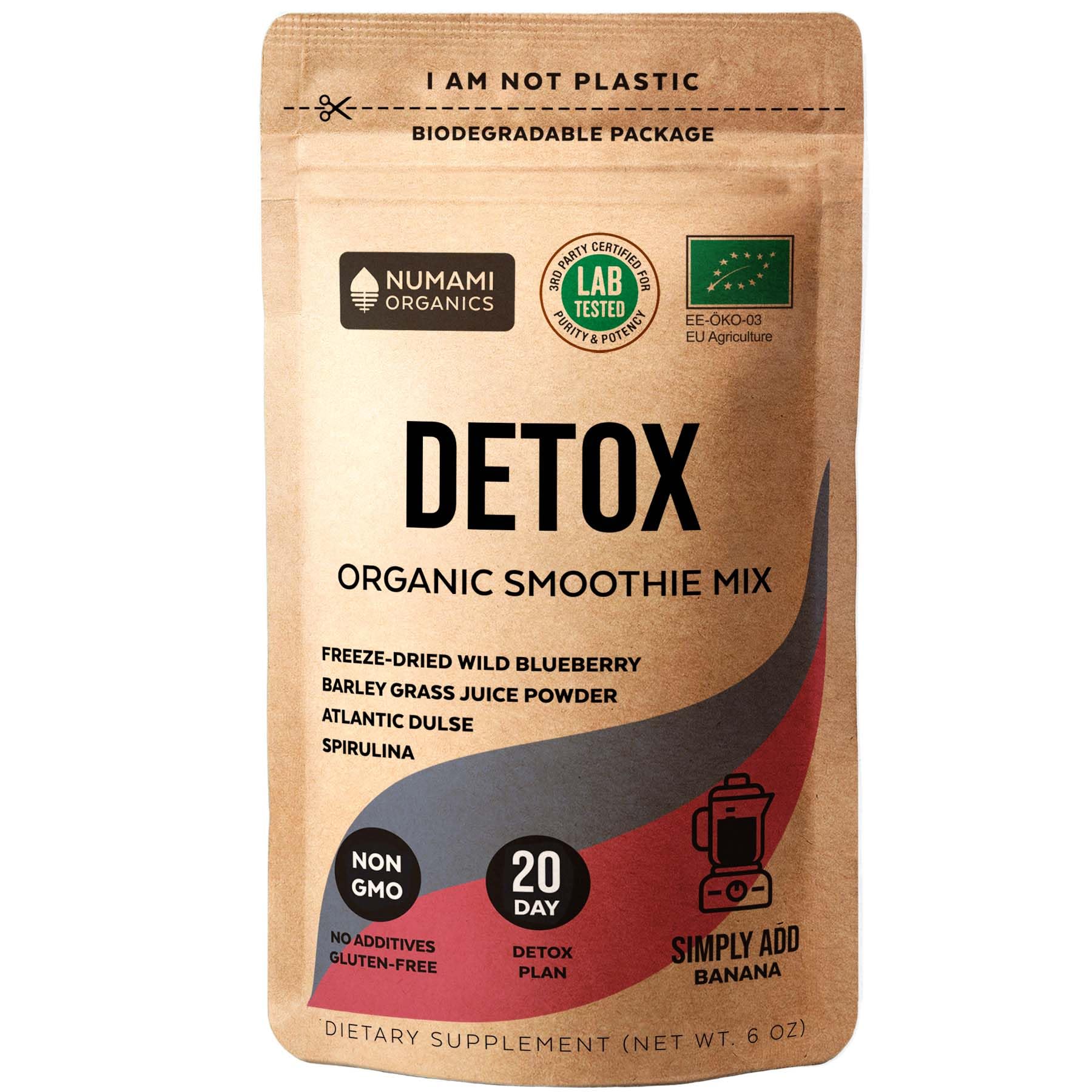 Numami Organic Detox Blueberry Smoothie Powder with Spirulina, Atlantic Dulse and Barley Grass Juice Powder, 6 oz