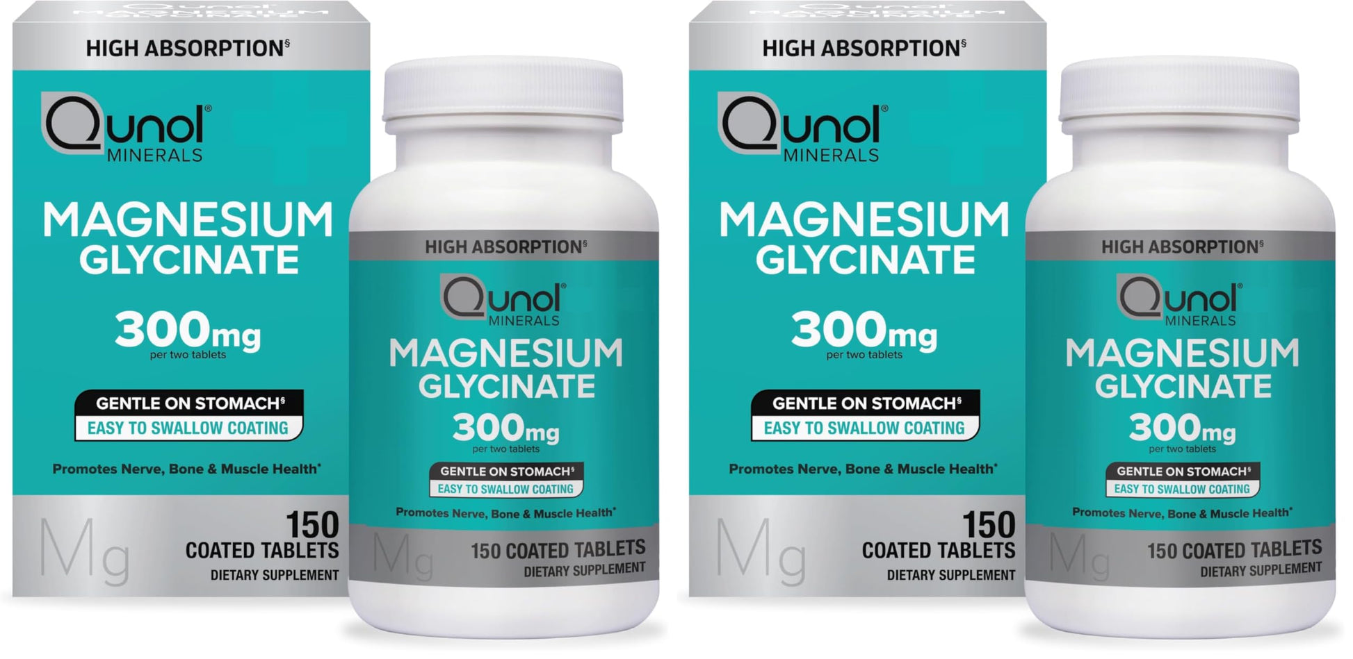 Qunol Magnesium Glycinate 300mg 100% Glycinate Chelated Magnesium Supplement Tablets, 300 Count