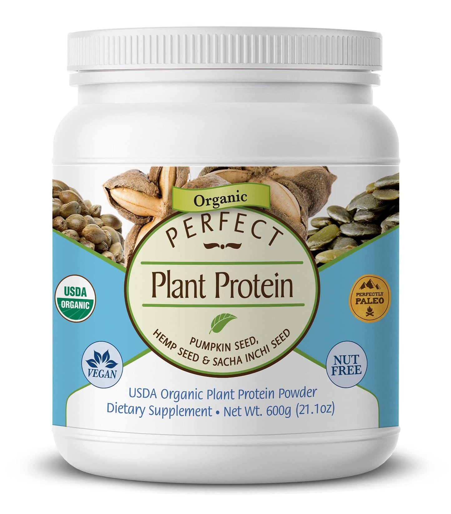 Perfect Supplements Perfect Plant Protein Powder, Pumpkin Seed, Hemp Seed & Sacha Inchi, 21.1 oz