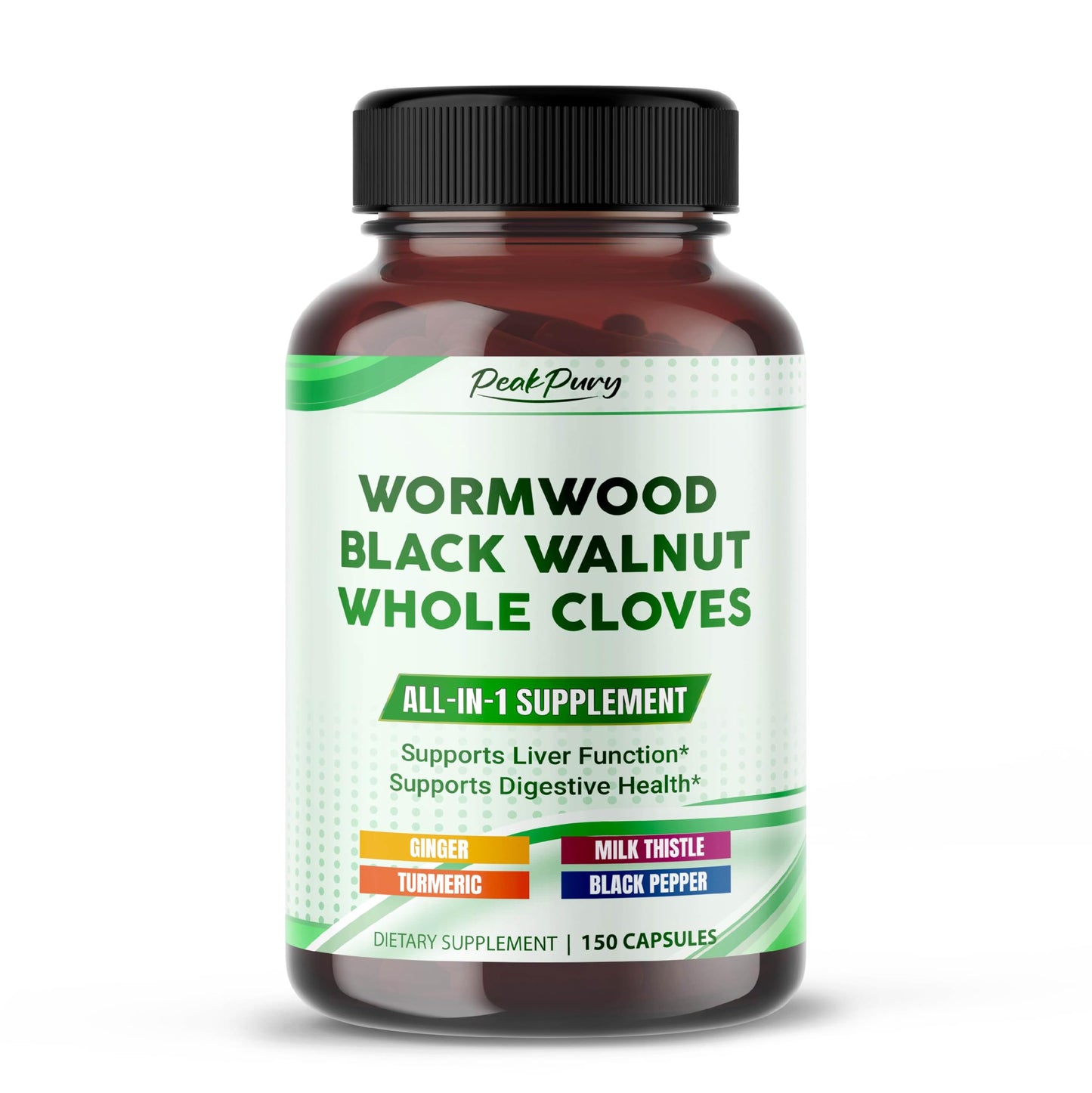 PEAKPURY All-in-1 Wormwood Black Walnut Whole Cloves Ginger 150 Capsules