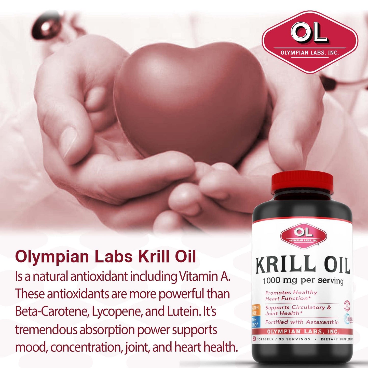Olympian Labs Antarctic Krill Oil 1000mg Softgels, 60 Count