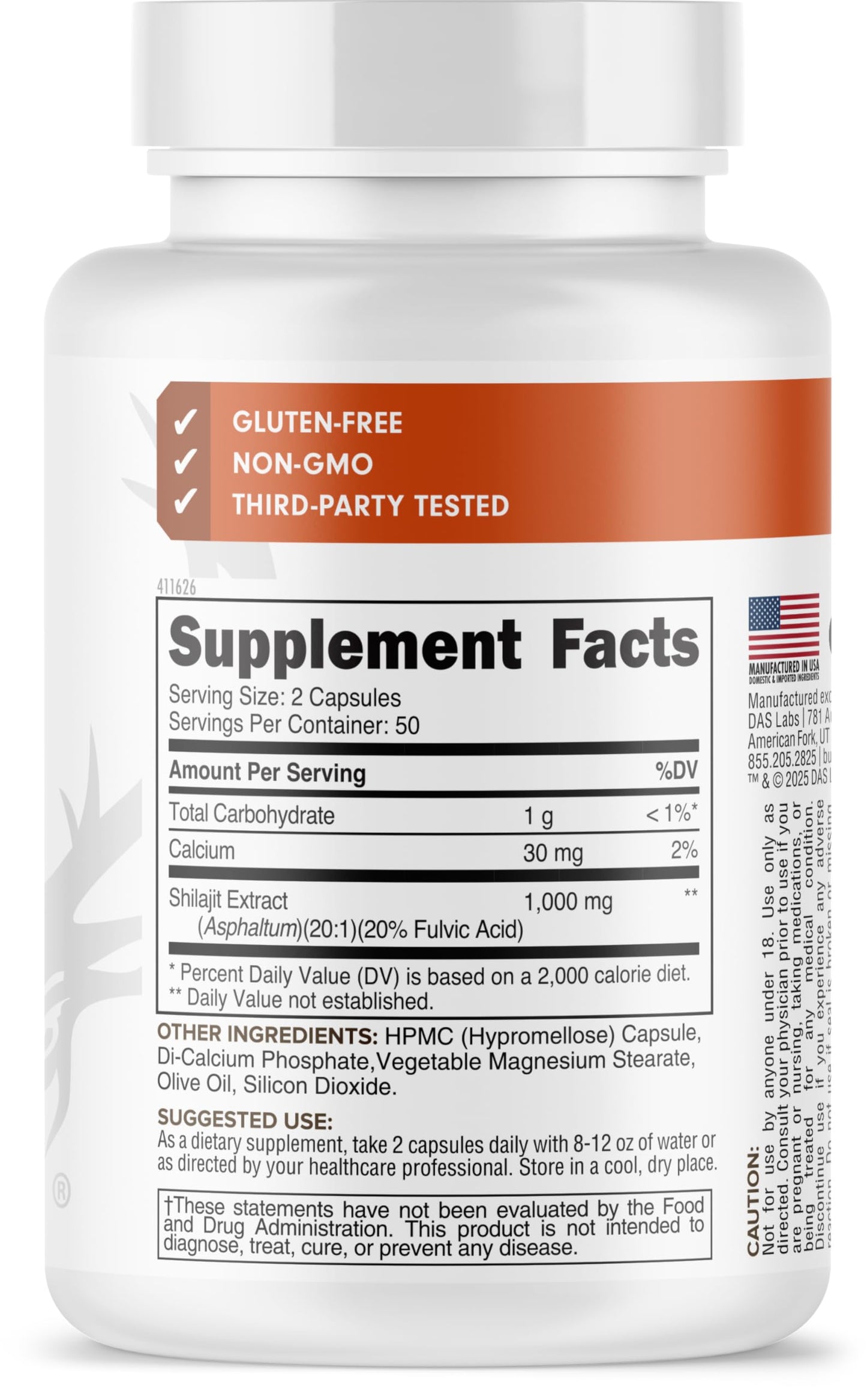 Bucked Up Shilajit 1000mg 20:1 Extract with 20% Fulvic Acid Capsules, 100 Count