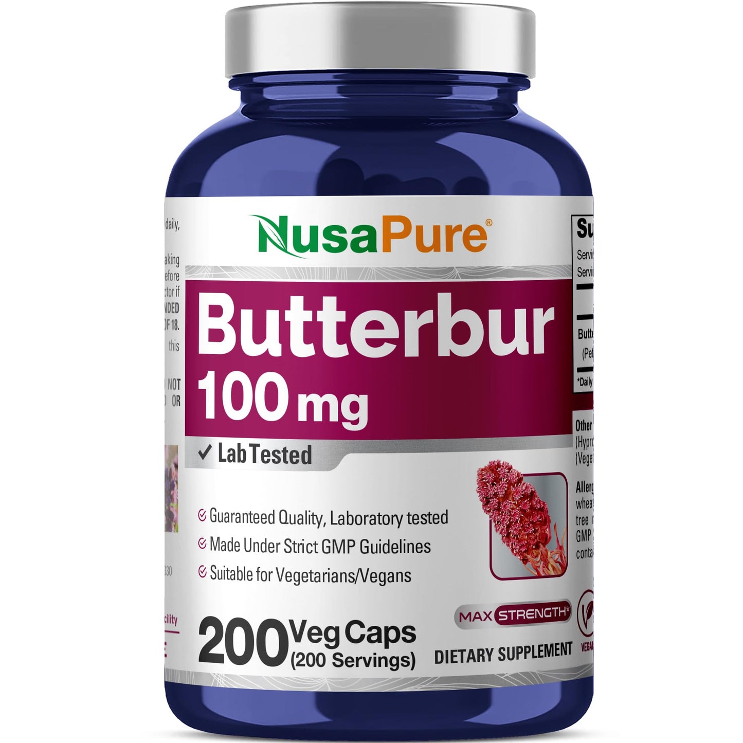 NusaPure Butterbur 100mg Veggie Capsules, 200 Count
