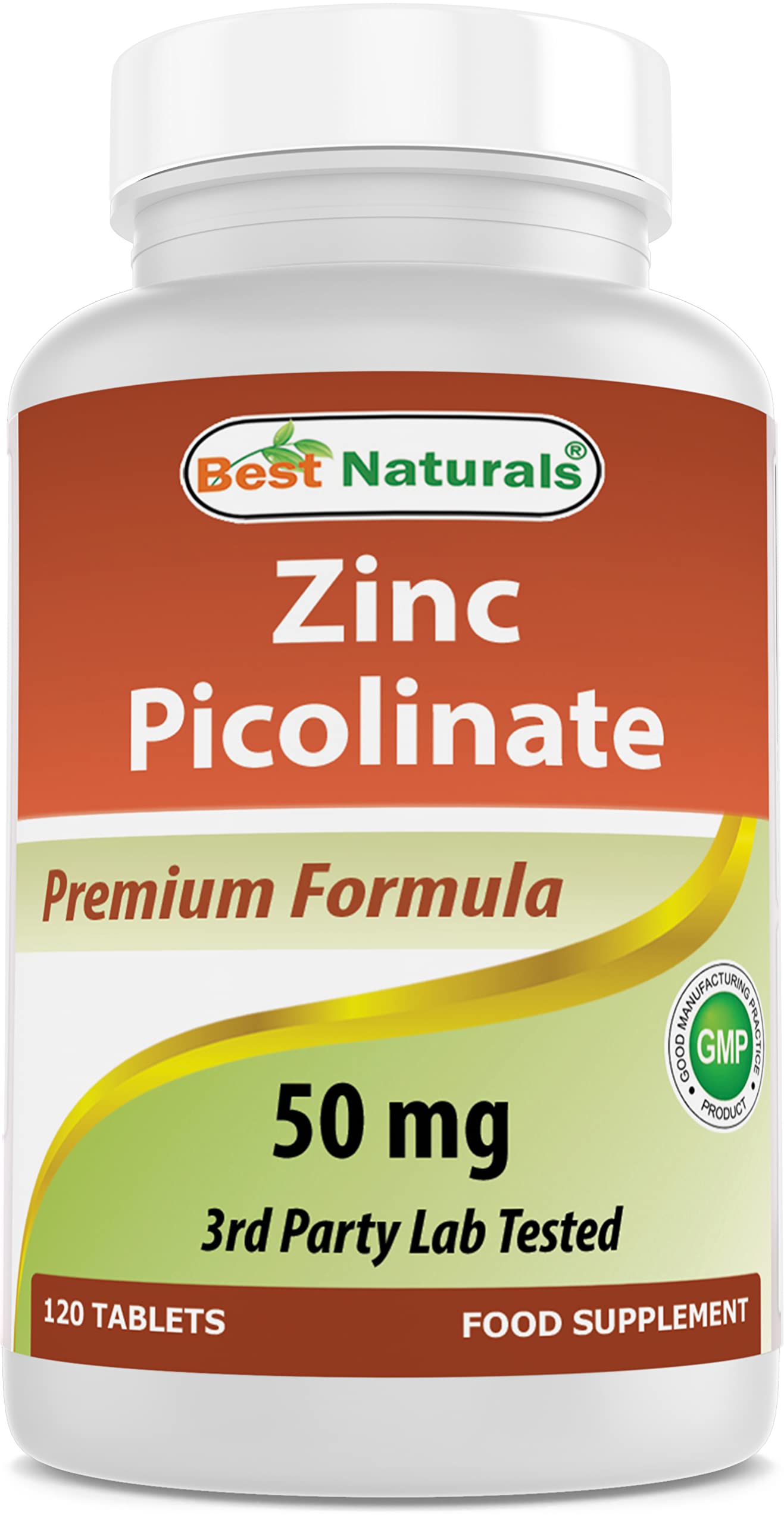 Best Naturals Zinc 50mg (as Zinc Picolinate) Tablets, 120 Count