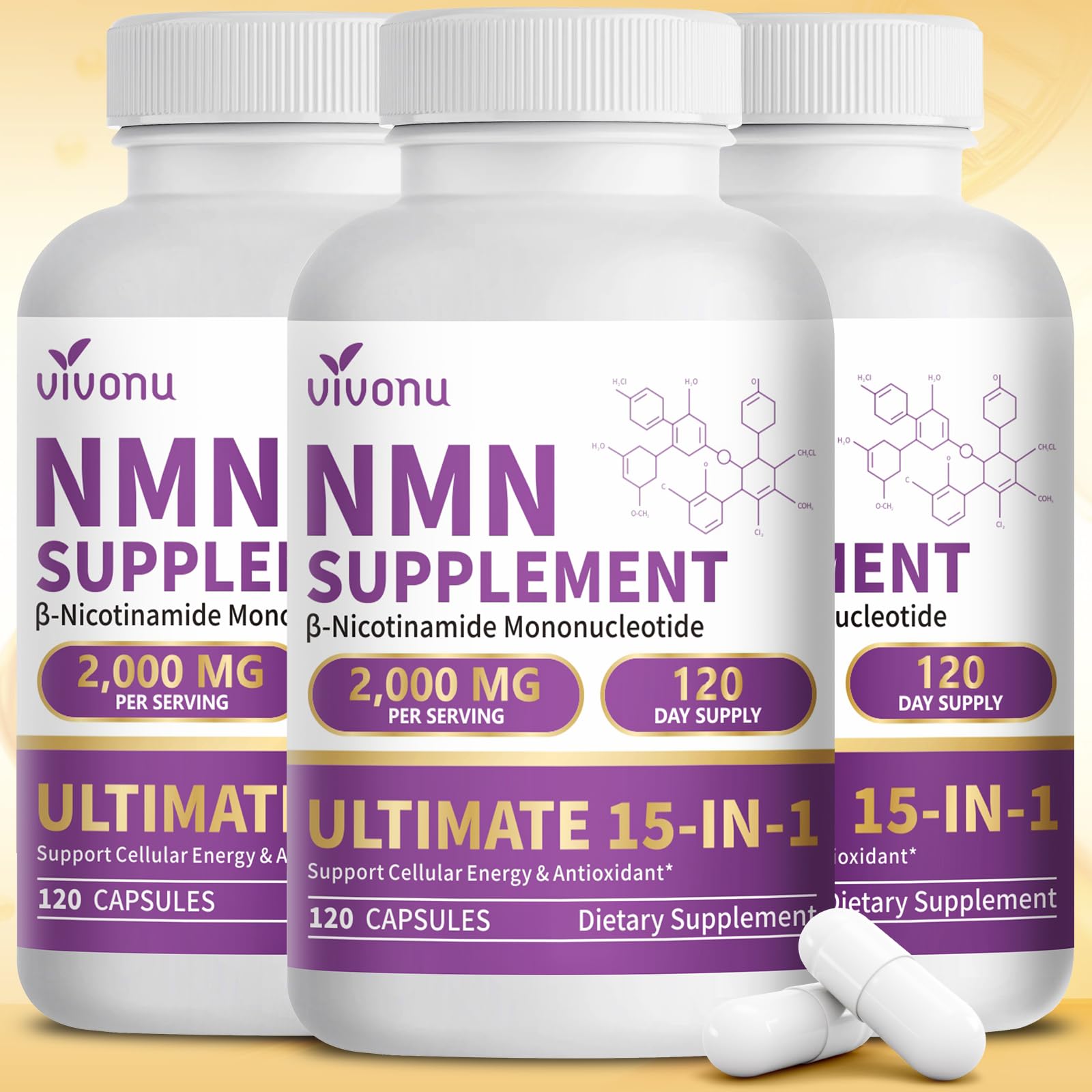 VivoNu 15-in-1 Liposomal NMN Supplement Capsule 3 Bottles