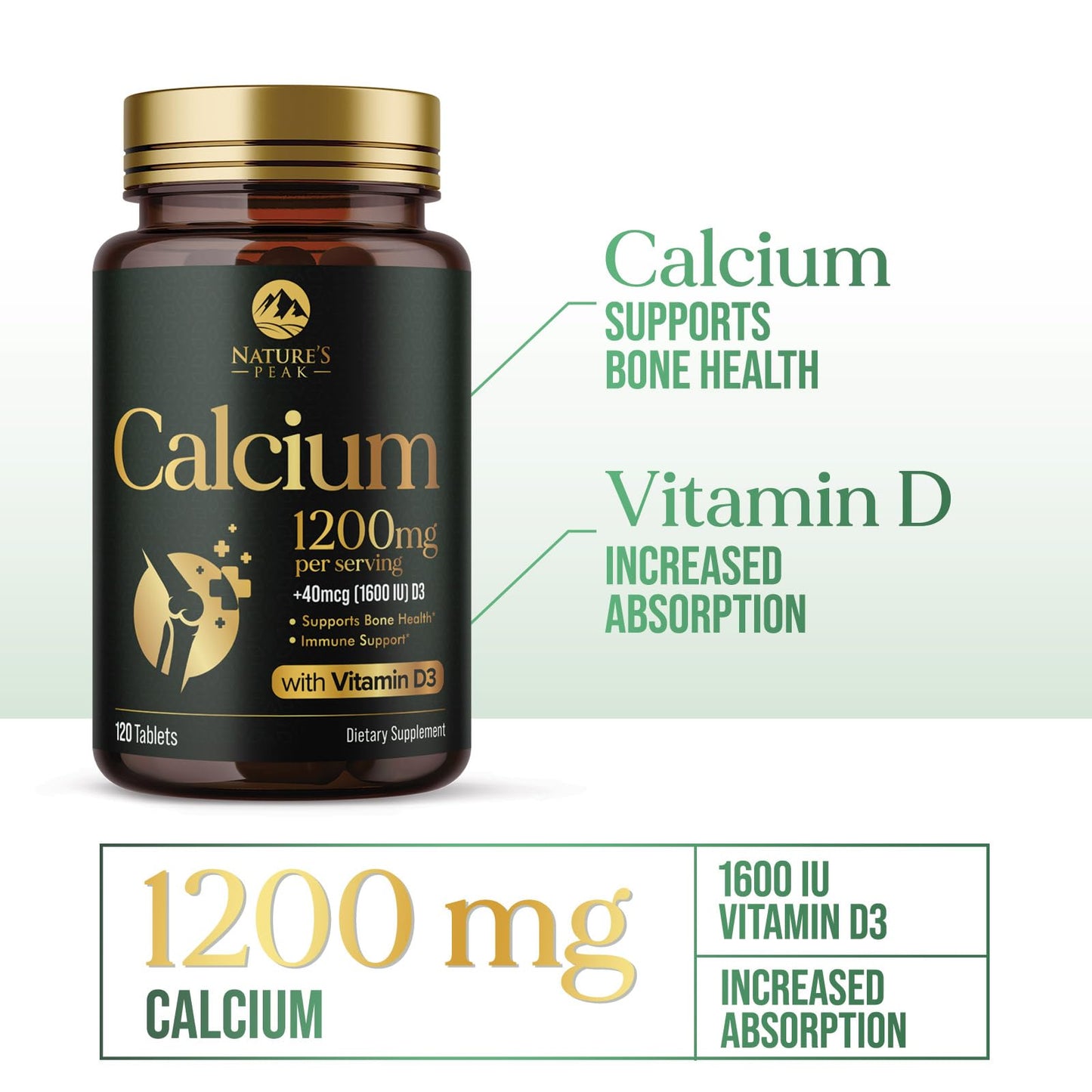 Nature's Peak Calcium 1200 mg with Vitamin D3 Tablets, 120 Count