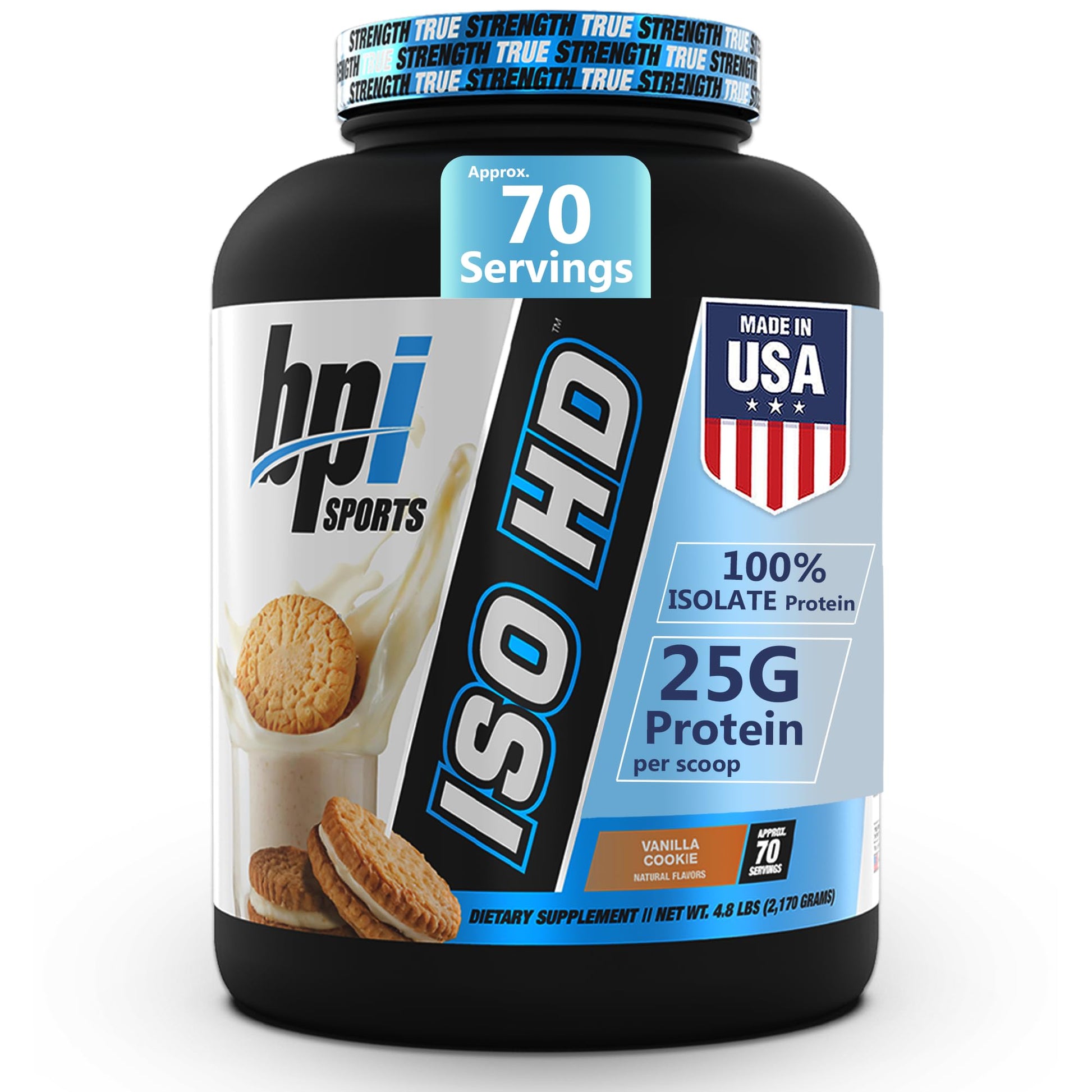 BPI Sports ISO HD Isolate Protein Powder, Vanilla Cookie, 76.8 Servings