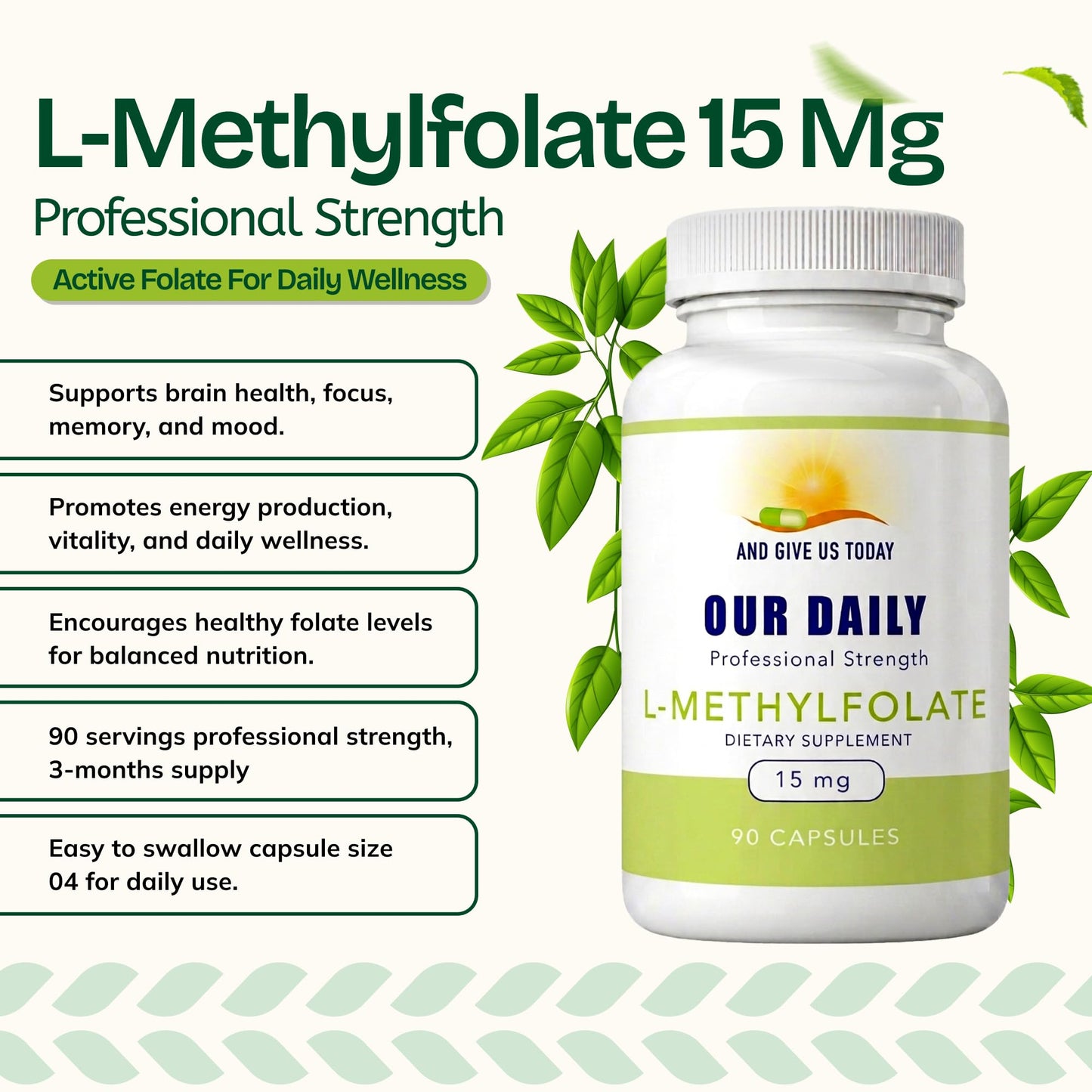 AND GIVE US TODAY OUR DAILY L-Methylfolate 15mg – Active 5-MTHF Methylated Folate Supplement for Women & Men, Capsule, 90 Count