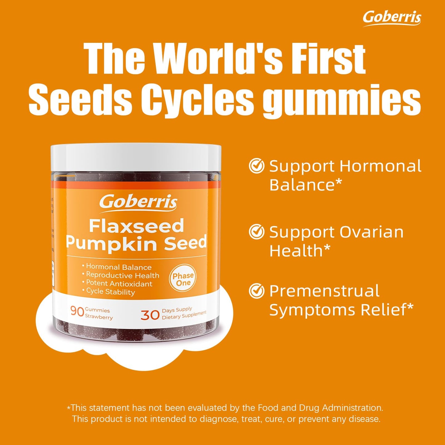 Goberris Seeds Cycles Gummies Flaxseed 15g & Pumpkin Seeds 15g, 90 Gummies