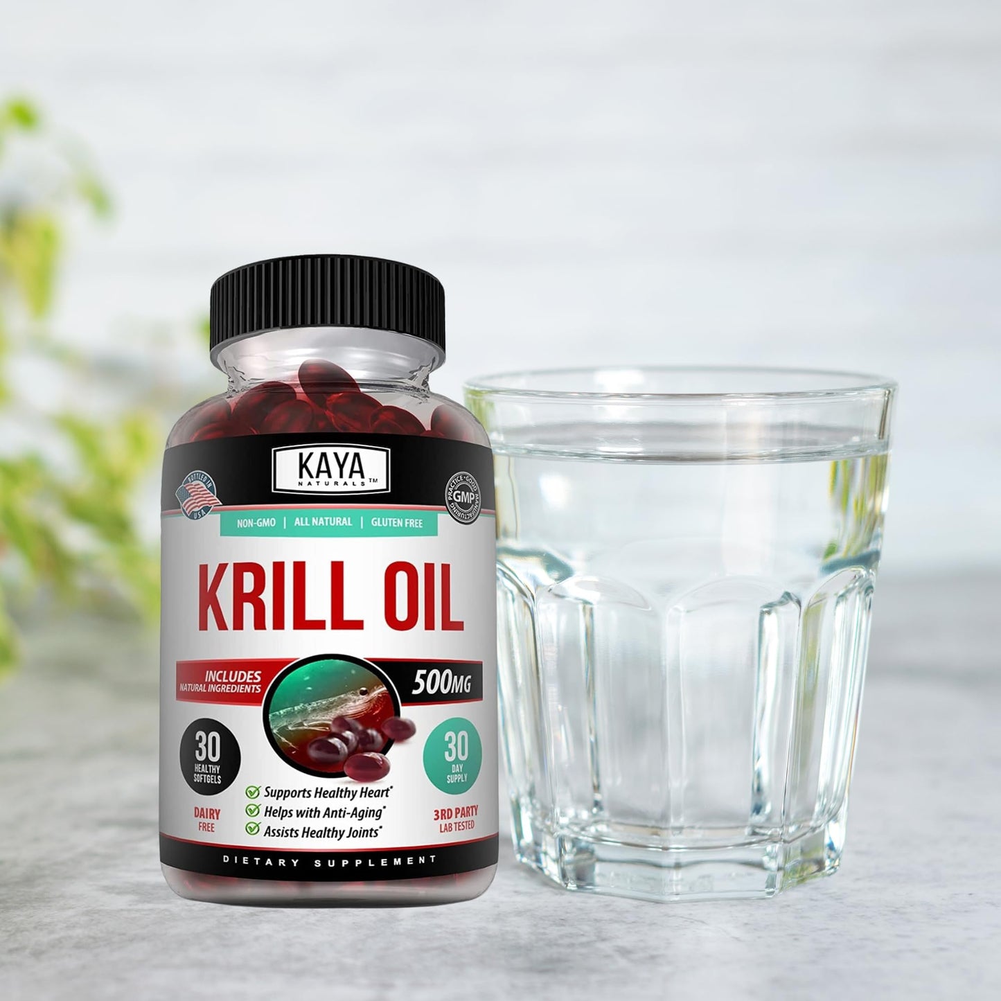 Kaya Naturals Antarctic Krill Oil 500mg with Omega-3 EPA, DHA, Phospholipids & Astaxanthin Softgels, 30 Count