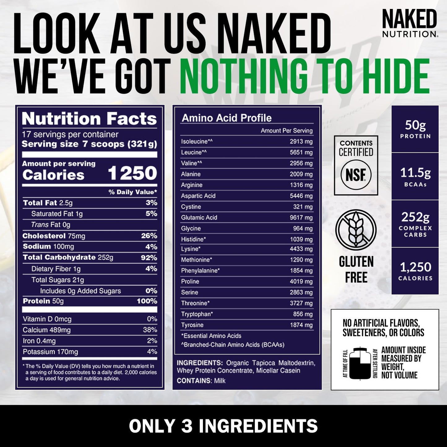 NAKED Mass Natural Weight Gainer Protein Powder, 192 Servings